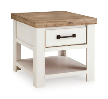 Savonport – Rectangular End Table – White / Brown