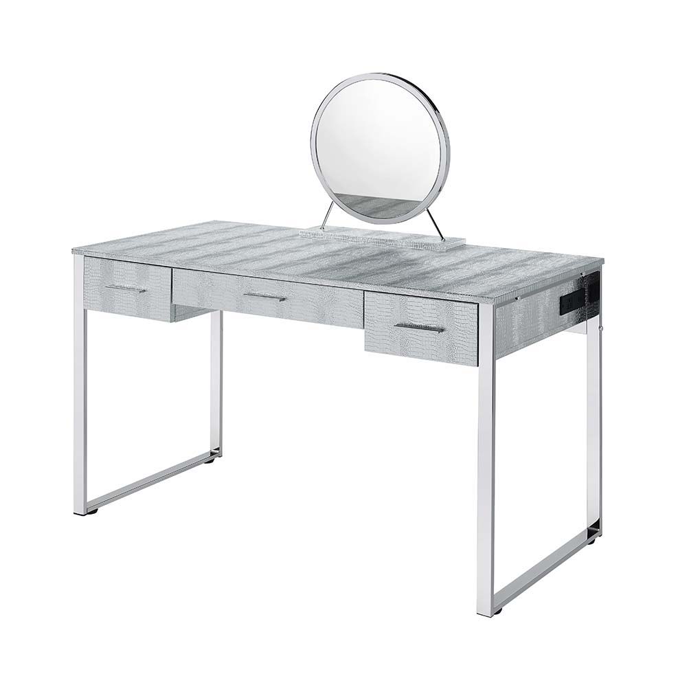 Myles - Vanity Set With USB - Antique White & Chrome, silver, view 2