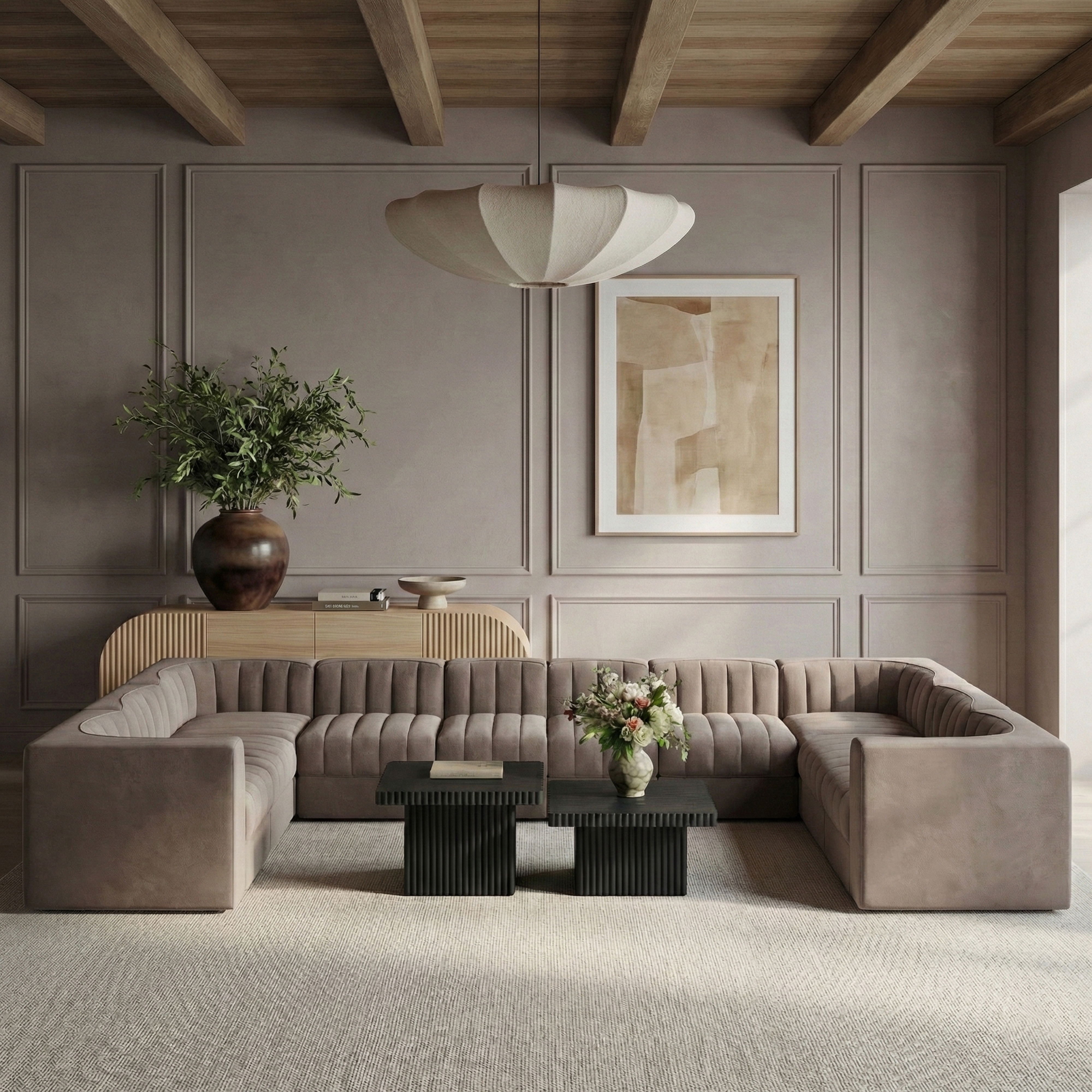 Rummi - Velvet Performance Fabric Upholstered 10 Piece Modular Sectional - Taupe
