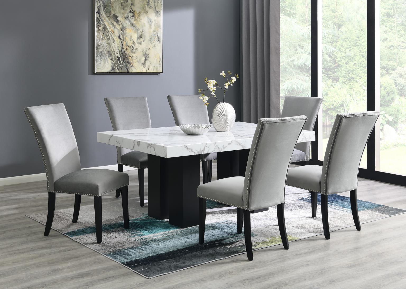 D131 - 7 Piece Dining Room Set (Table, 6 Chairs) - Gray / White