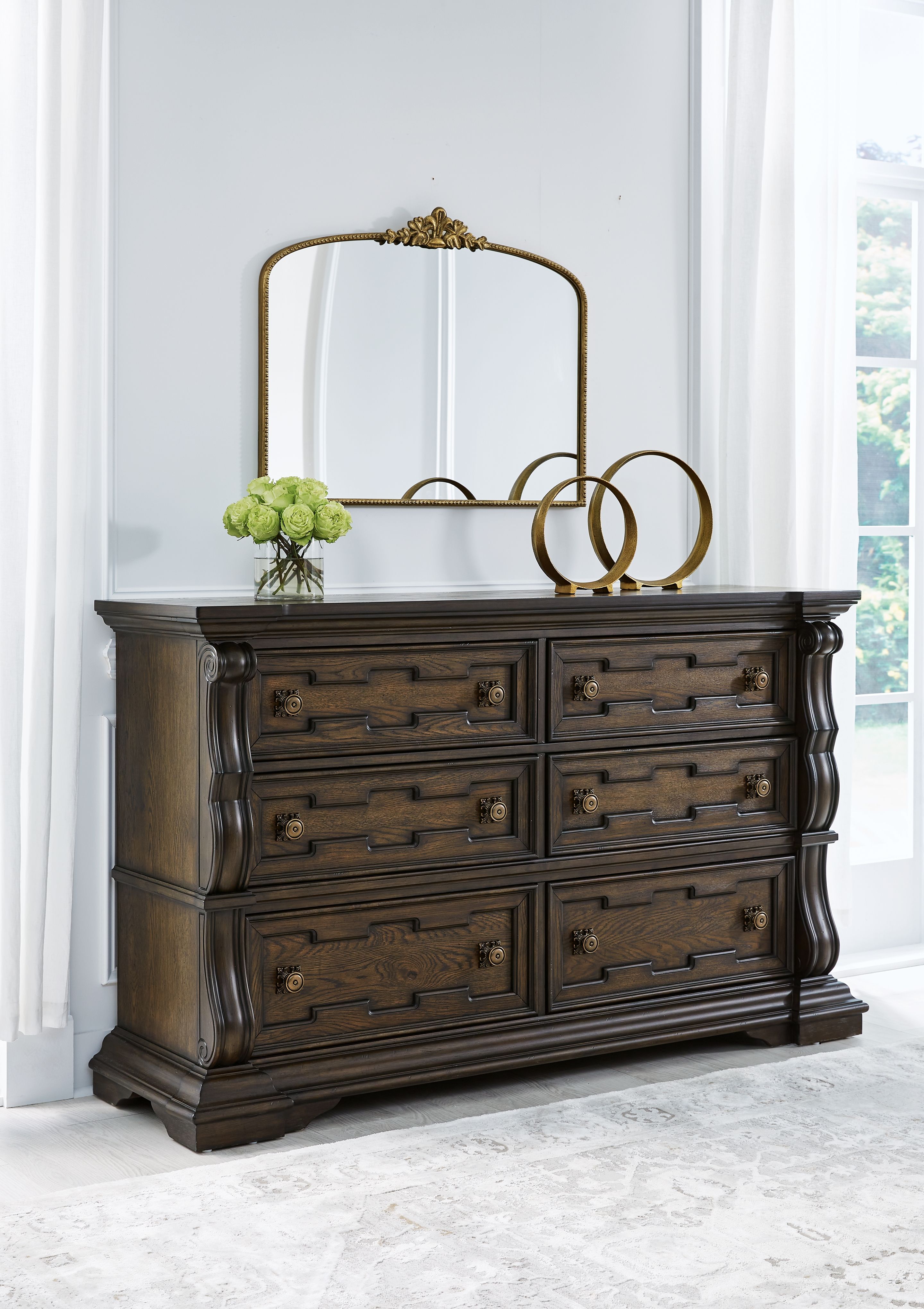 Ashley Furniture Maylee - 6 Pc. - Dresser, Mirror, Chest, Queen Upholstered Bed - Dark Brown - Image 7