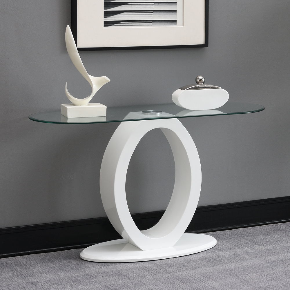 Larry - Sofa Table - Glass Top, White High Gloss Finish, white