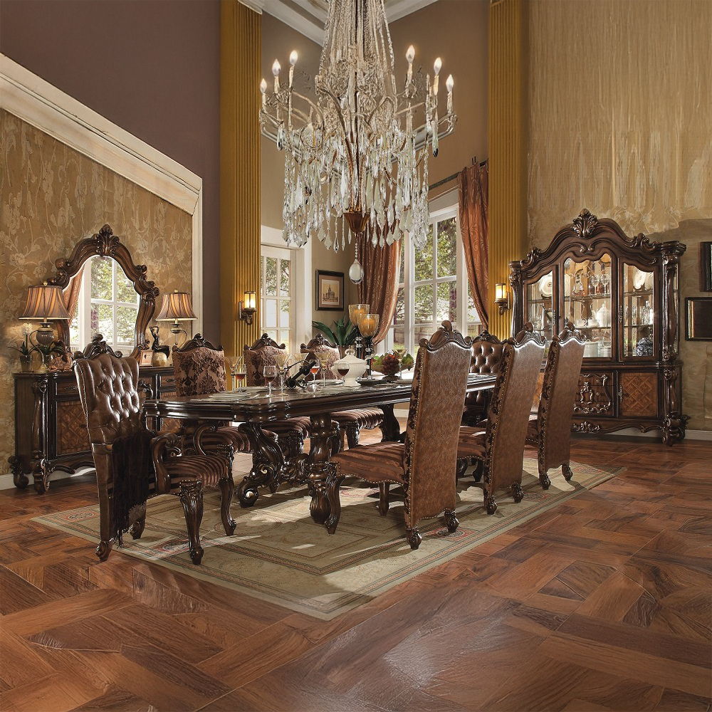 Versailles - Side Chair (Set of 2) - Two Tone Light Brown Synthetic Leather /Fabric & Cherry Oak, dark brown