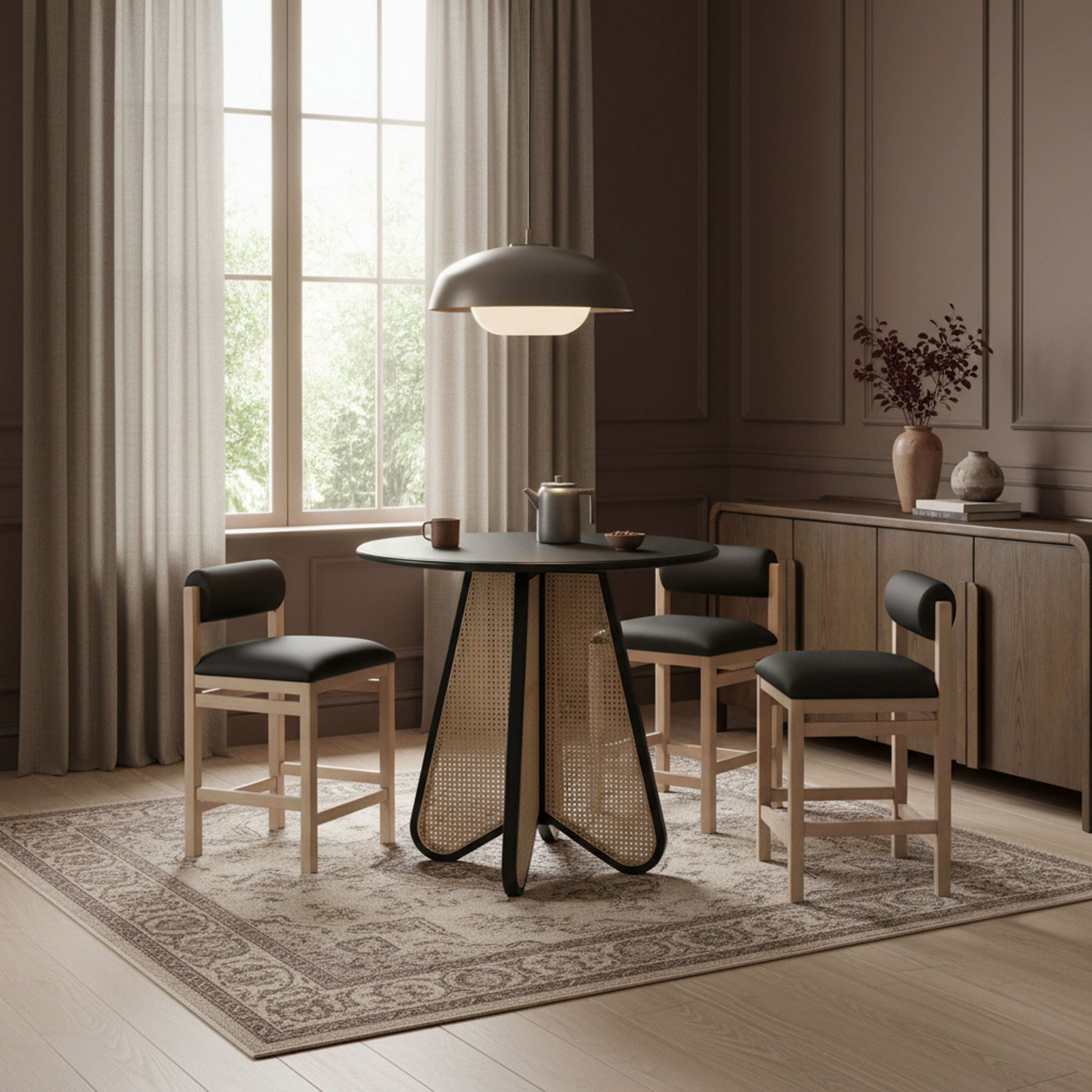 Butterfly - Solid Wood And Natural Cane Counter Height Table - Black / Natural