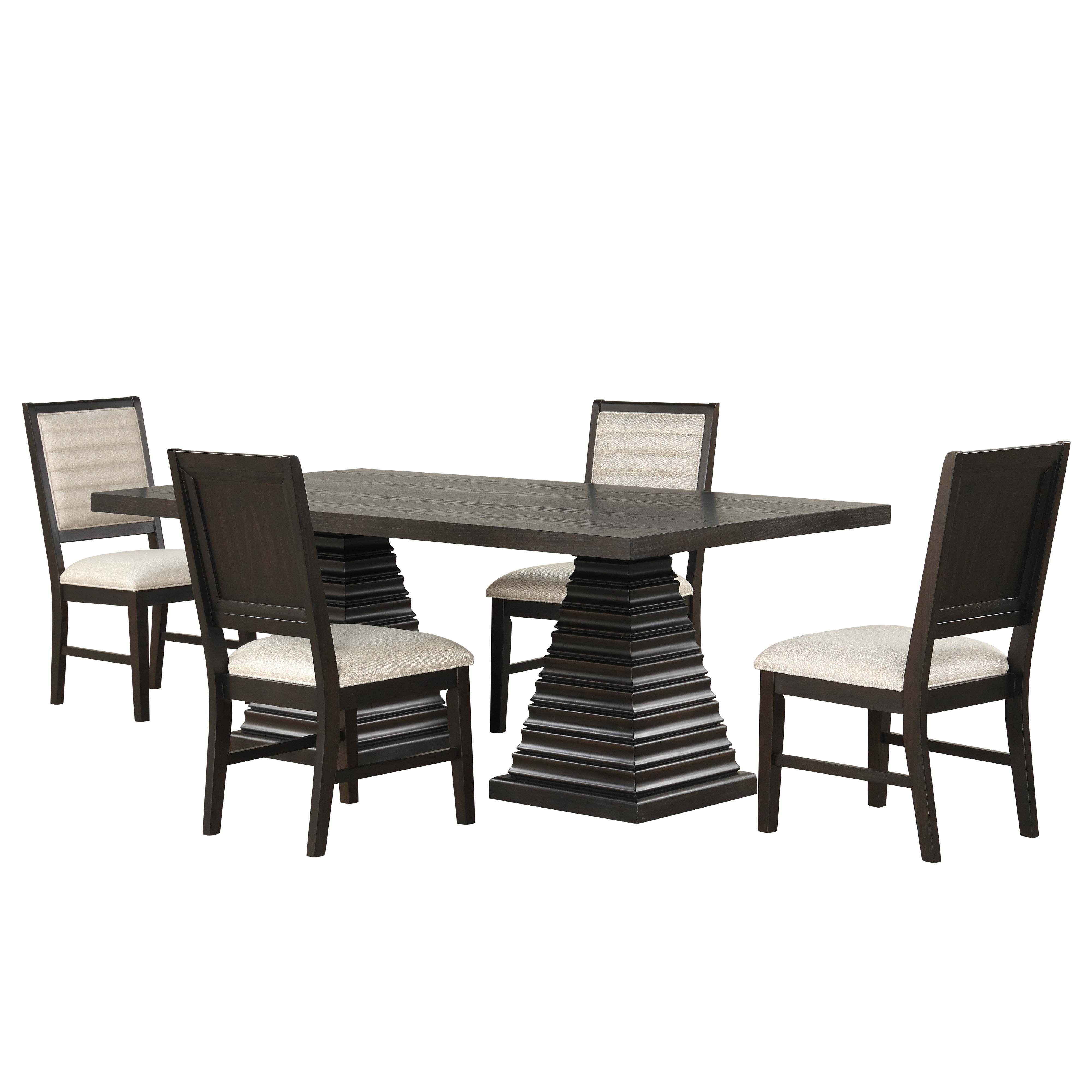 Plateau - 78" Rectangle Dining Table And 4 Chairs - Dark Brown / Beige