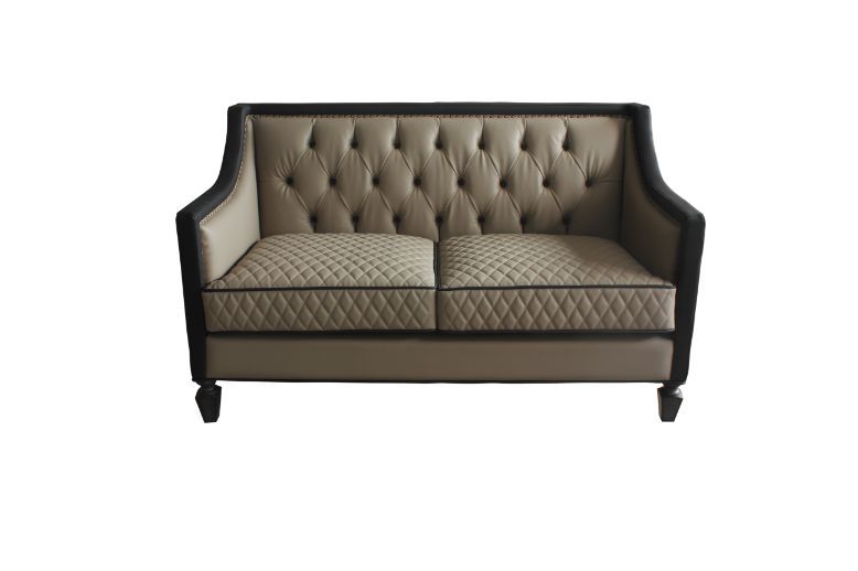 House Beatrice - Loveseat With 3 Pillows - Tan Synthetic Leather , Black Synthetic Leather & Charcoal, beige, view 7