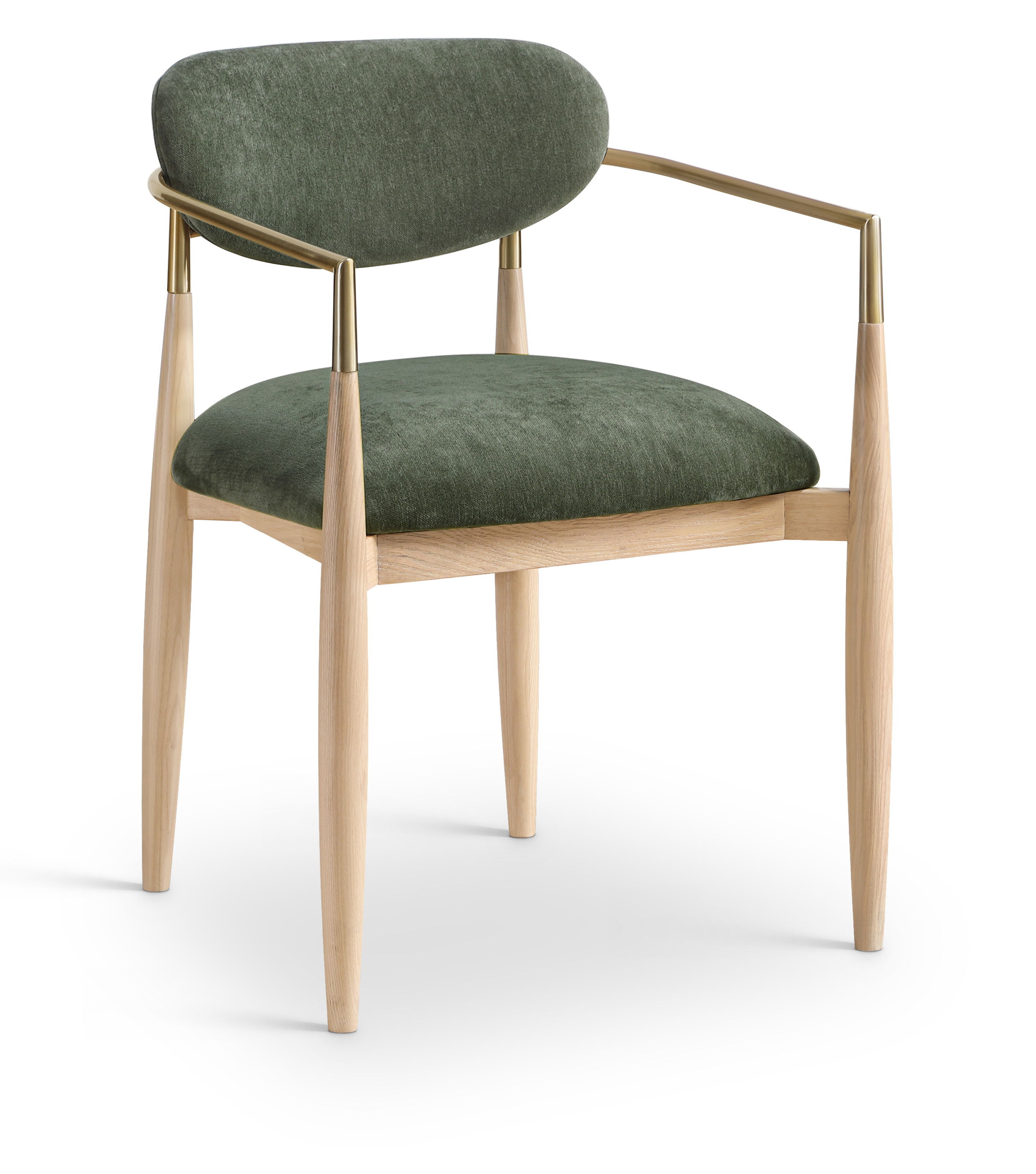 Riccio - Performance Fabric Upholstered Dining Arm Chair (Set of 2) With Light Brown Legs - Olive