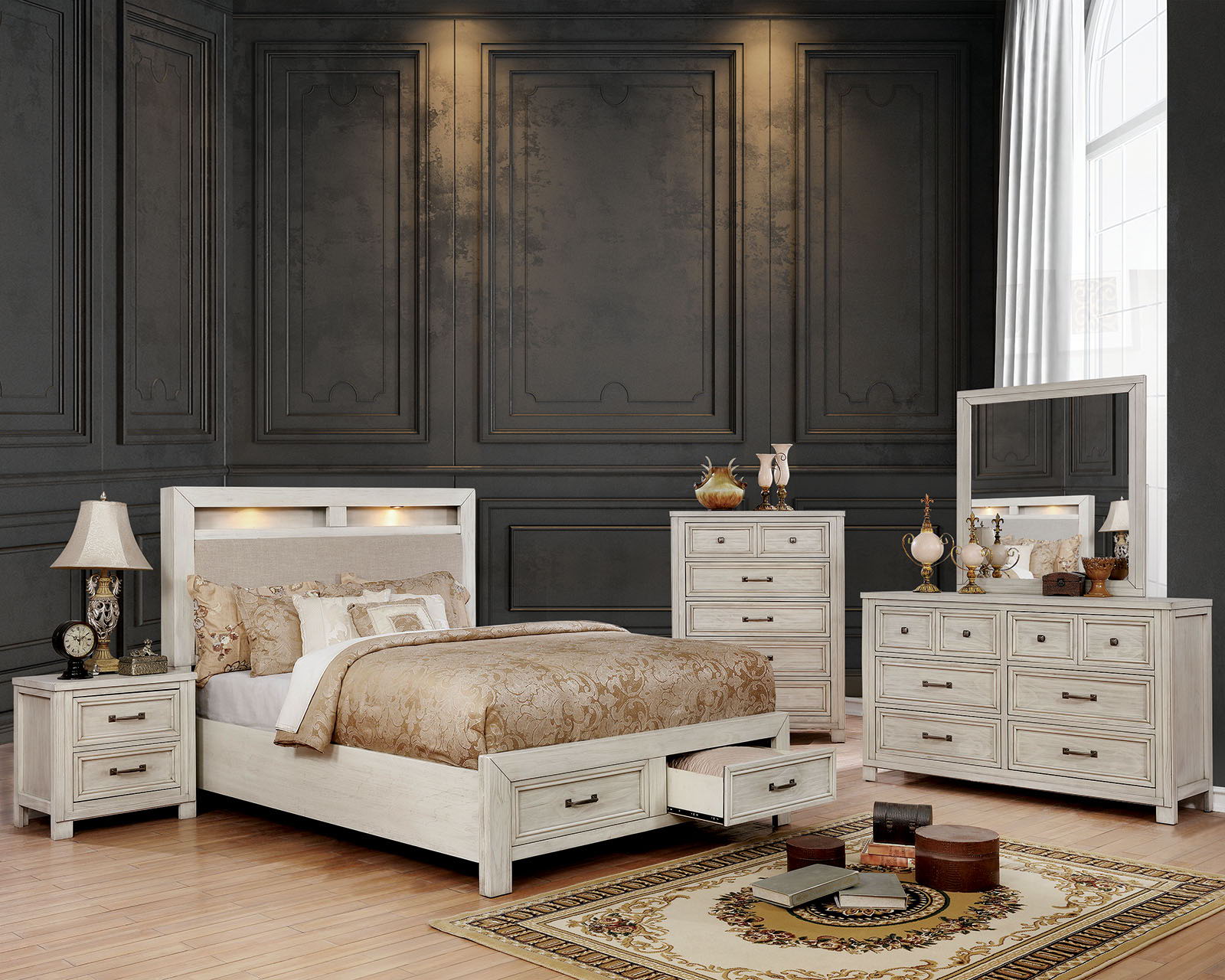 Tywyn 4 Piece Queen Bedroom Set Antique White New Lots Furniture