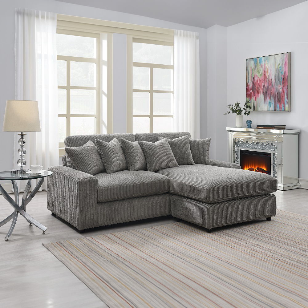 Tavia - Reversible Sectional Sofa With 6 Pillows - Gray Corduroy, gray