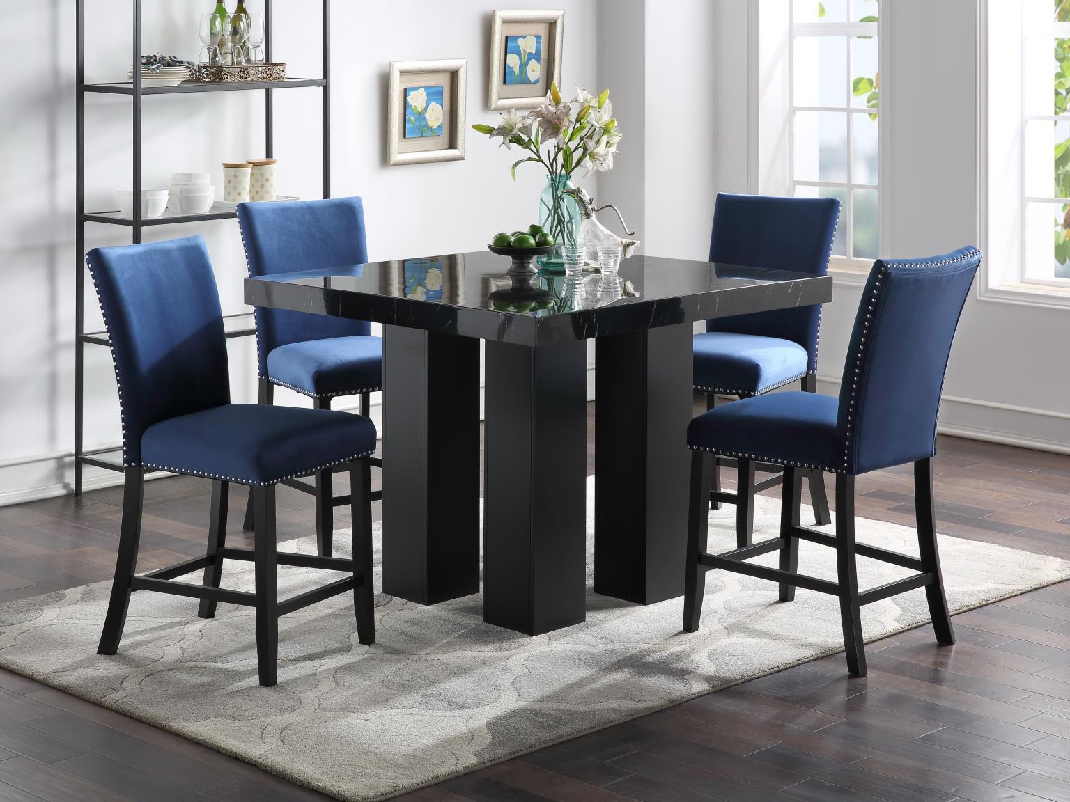 D132 - 5 Piece Dining Room Set (Counter Table, 4 Chairs) - Blue / Black