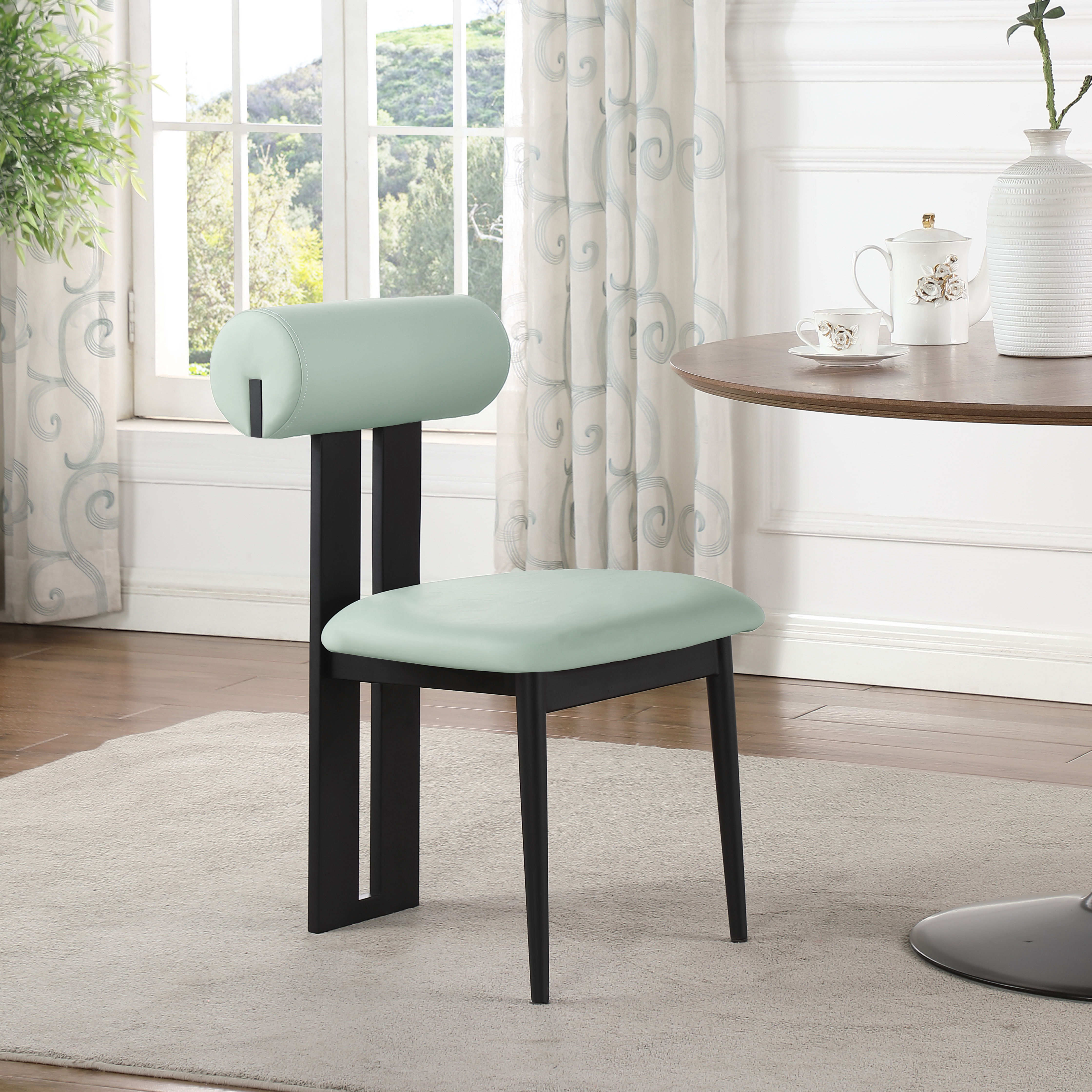 Dario - Faux Leather Dining Chair With Black Frame (Set of 2) - Mint