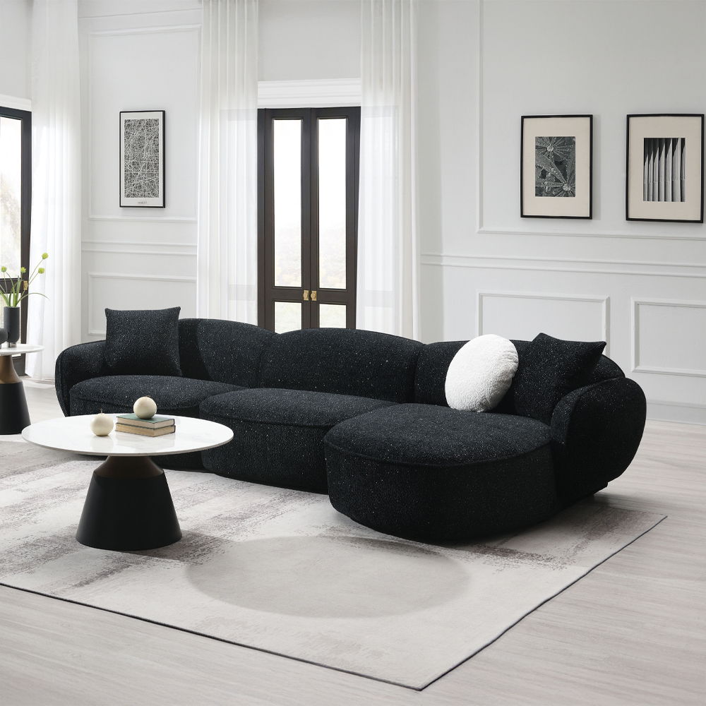 Lucifer - Sectional Sofa With 3 Pillows - Black Shimmer Chenille, black, view 6