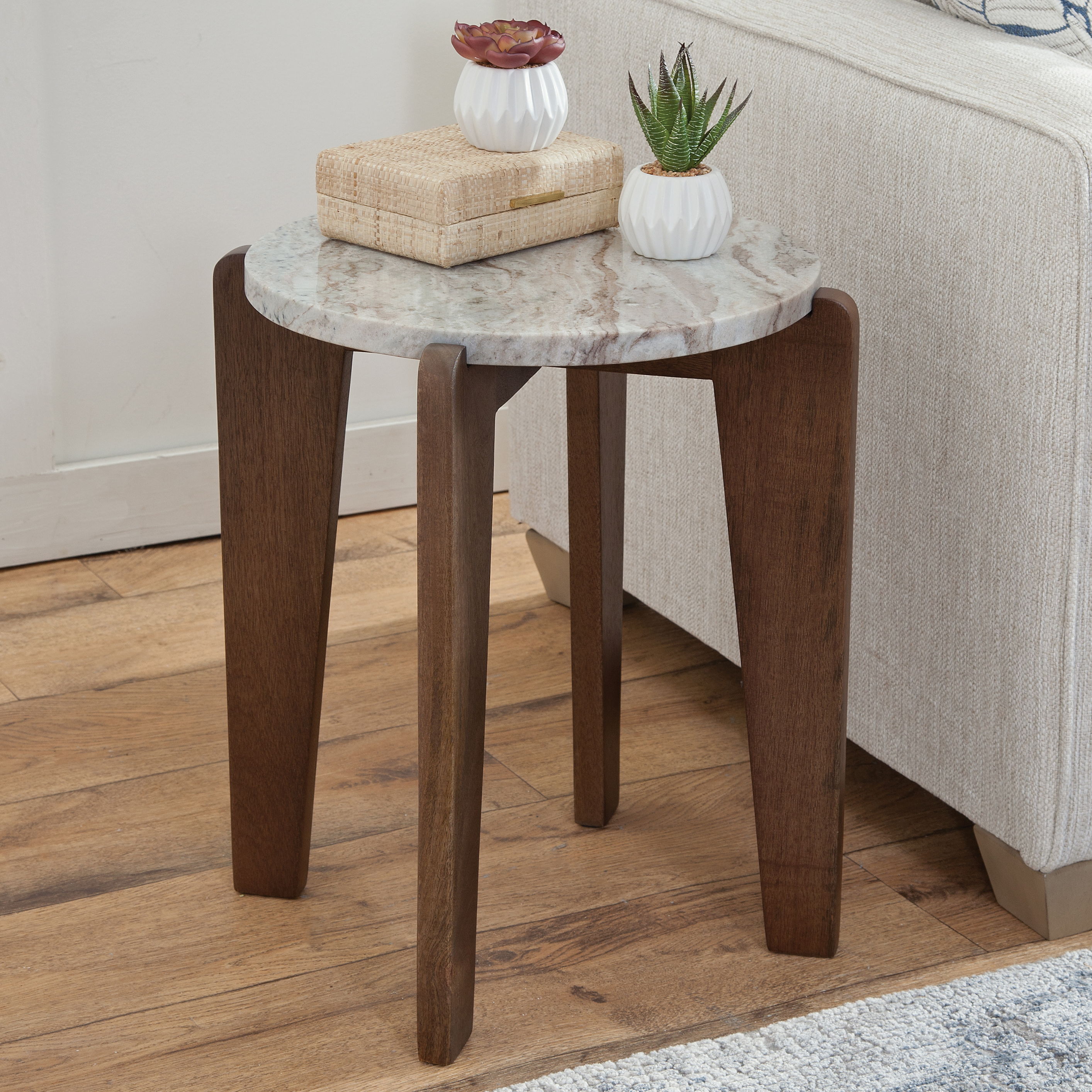 Shavon - Marble Top Round End Table - Brown