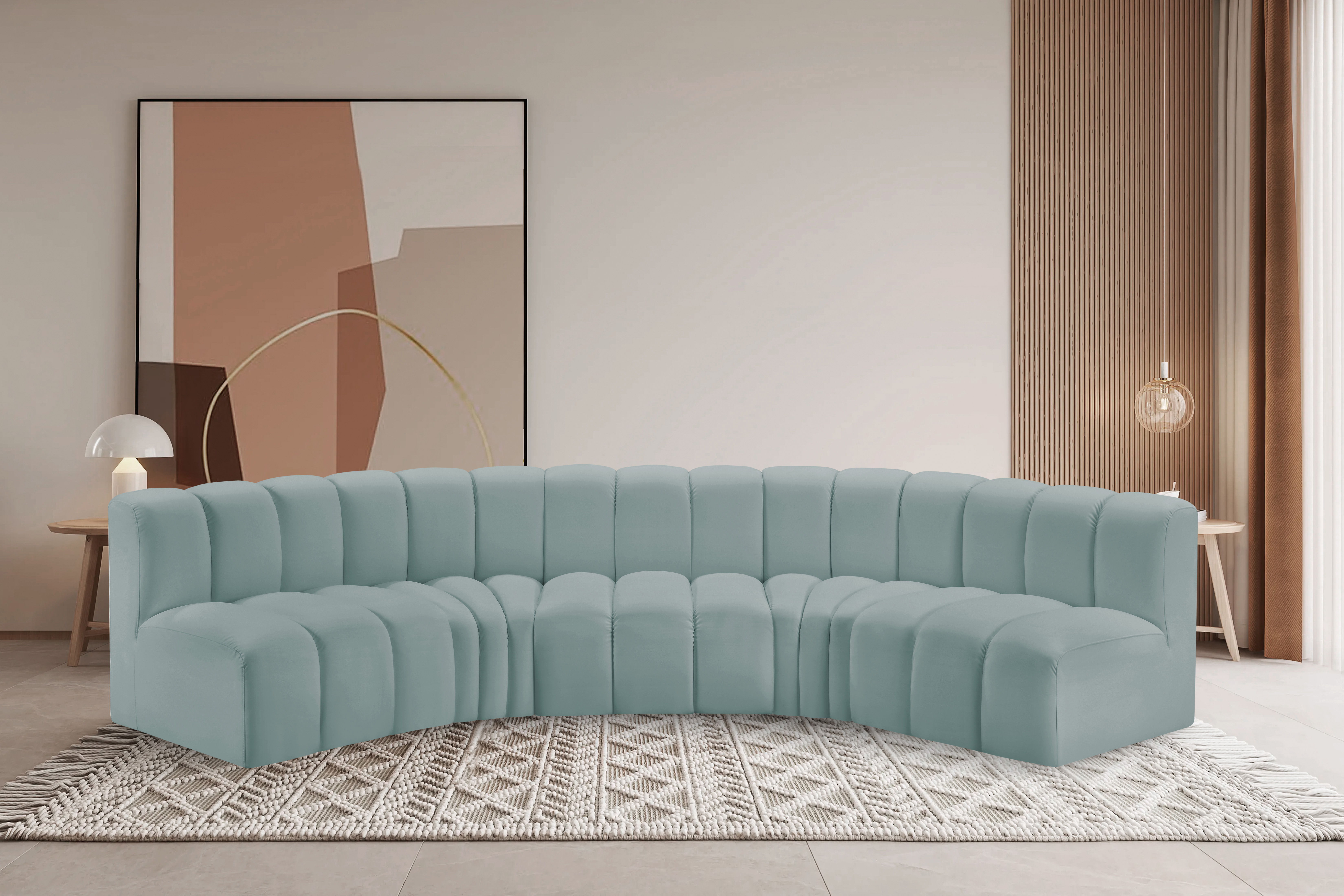 Arc - Faux Leather 5 Piece U-Shaped Modular Sofa - Mint Green