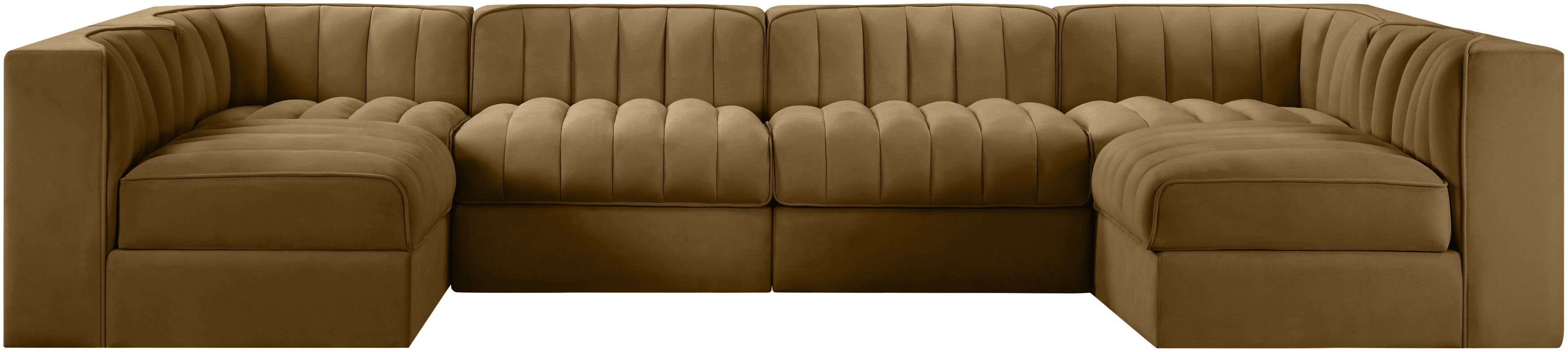 Rummi - Armless Velvet Performance Fabric Upholstered 6 Piece Modular Sectional - Saddle