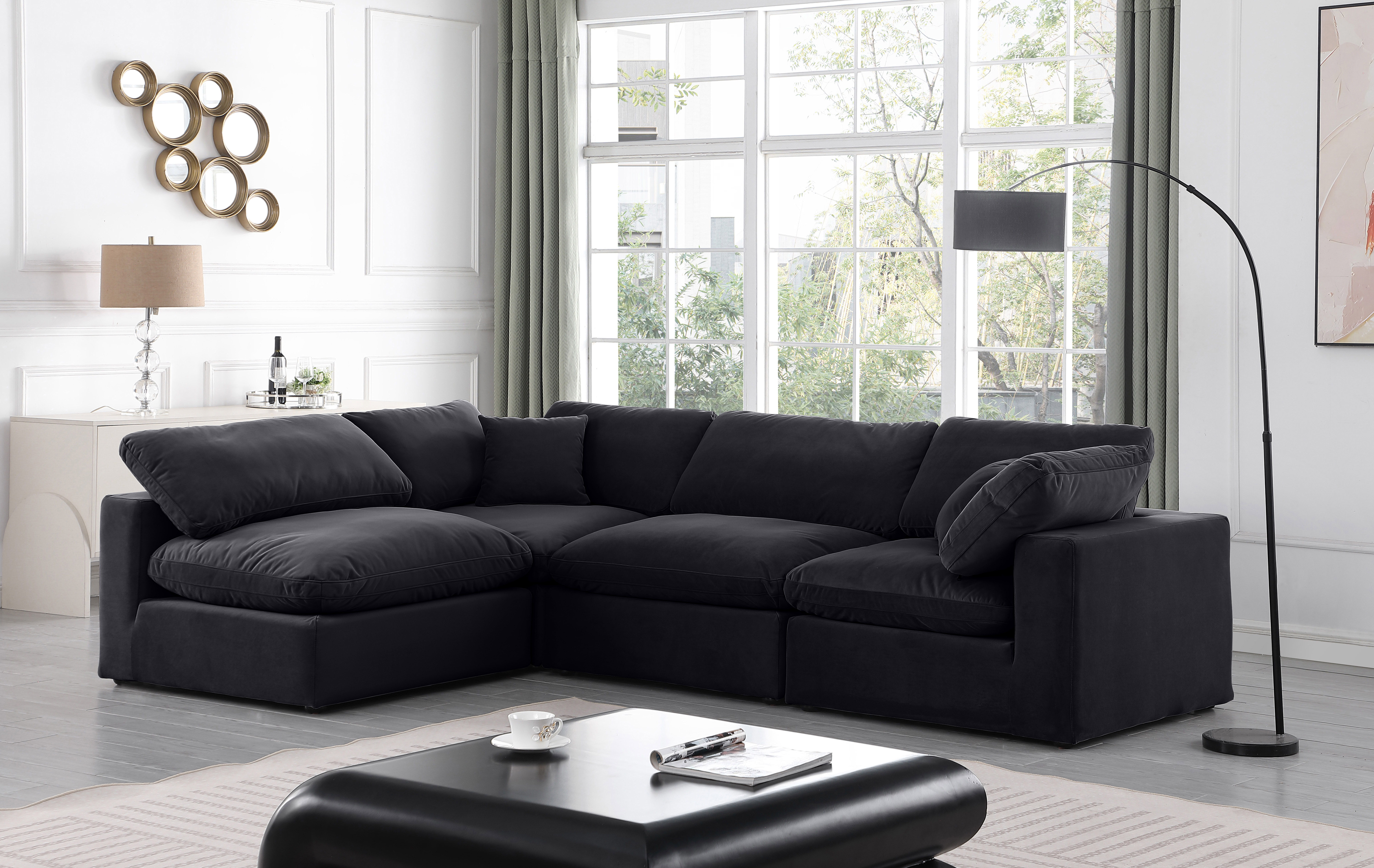 Comfy - 4 Piece Velvet Modular Armless Sectional - Black