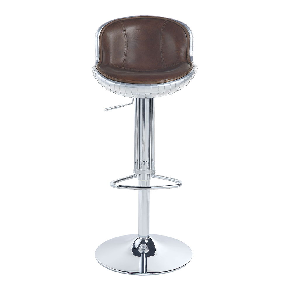 Brancaster - Adjustable Stool With Swivel - Vintage Brown Top Grain Leather & Aluminum, dark brown