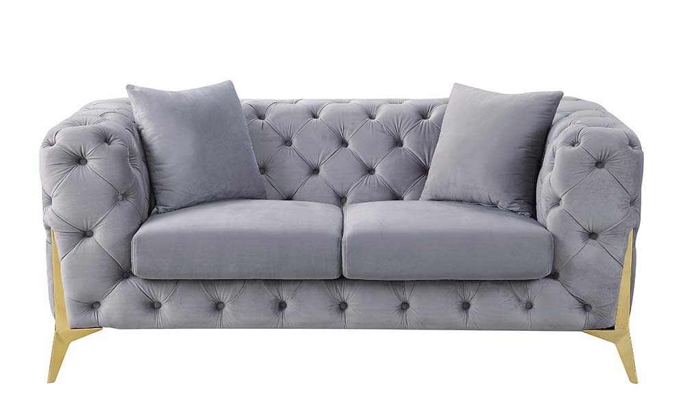 Jelanea - Loveseat With 2 Pillows - Gray Velvet & Gold, gray, view 2