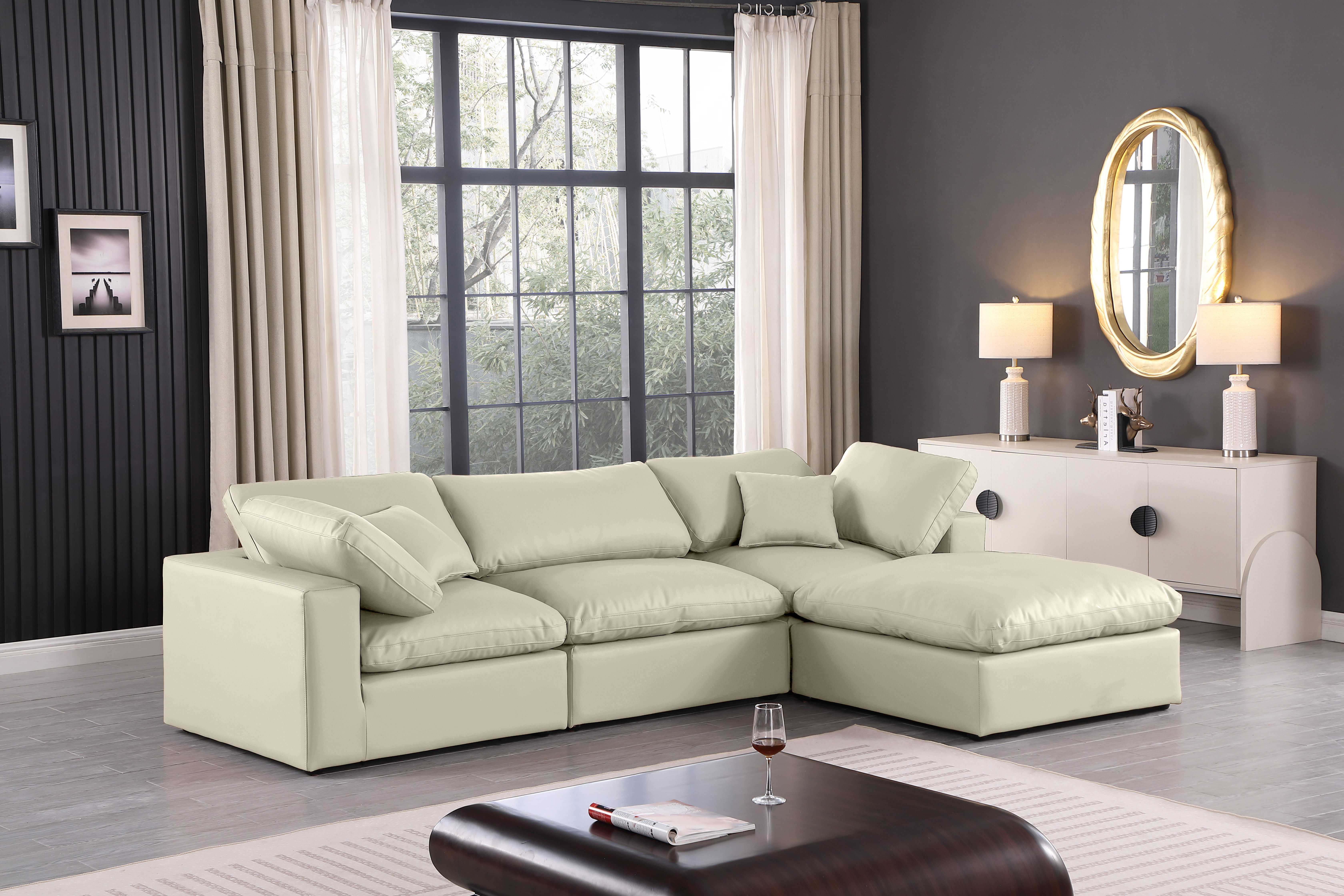 Comfy - 4 Piece Faux Leather Modular Sectional With Chaise - Cream