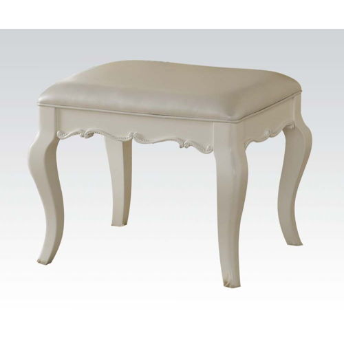 Edalene - Vanity Stool - Pearl Synthetic Leather & Pearl White, white