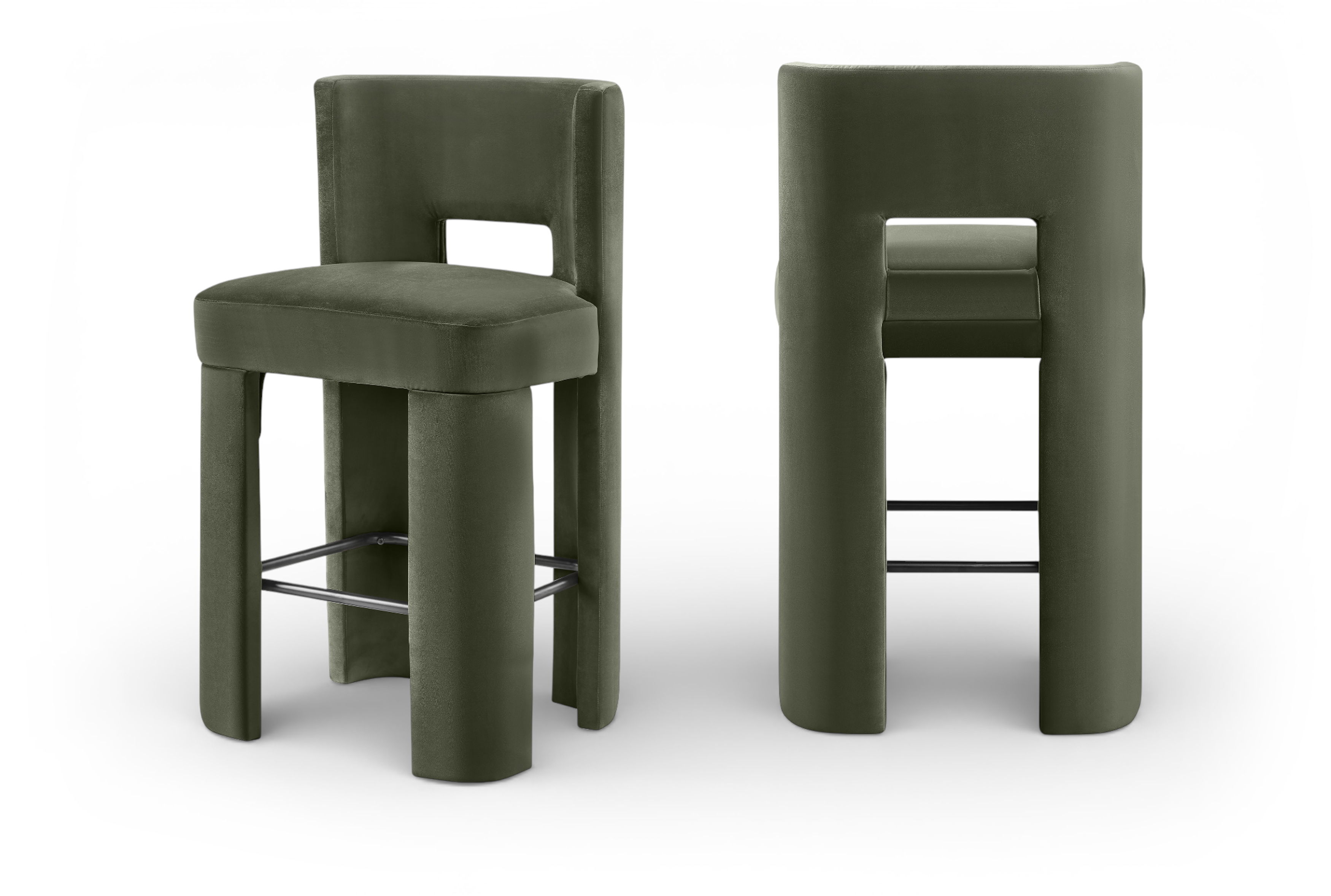 Zuno - Velvet Performance Fabric Upholstered Bar Stool (Set of 2) - Green