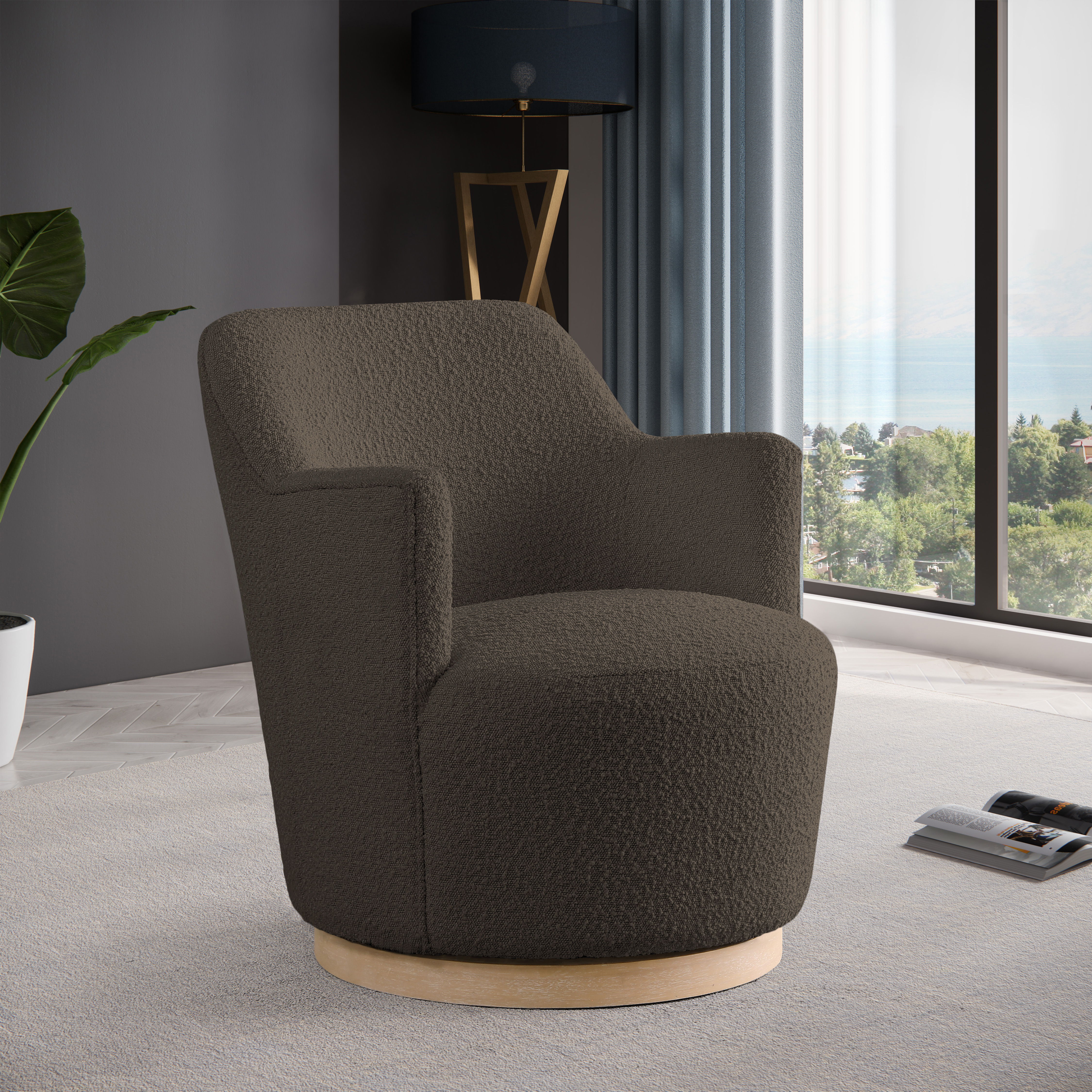 Clarita - Boucle Swivel Accent Chair - Brown