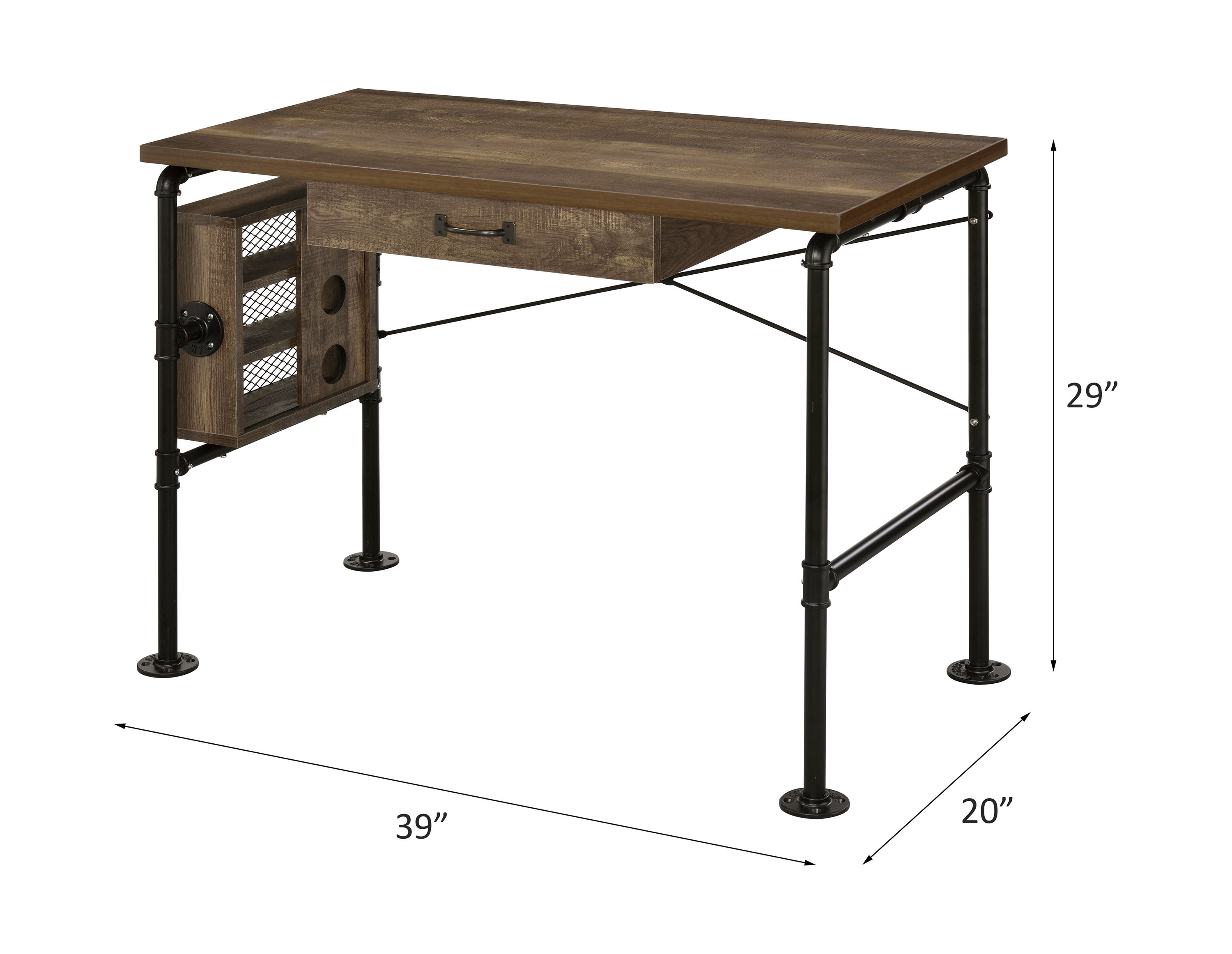 Endang - Writing Desk - Weathered Oak & Black, dark brown, view 7