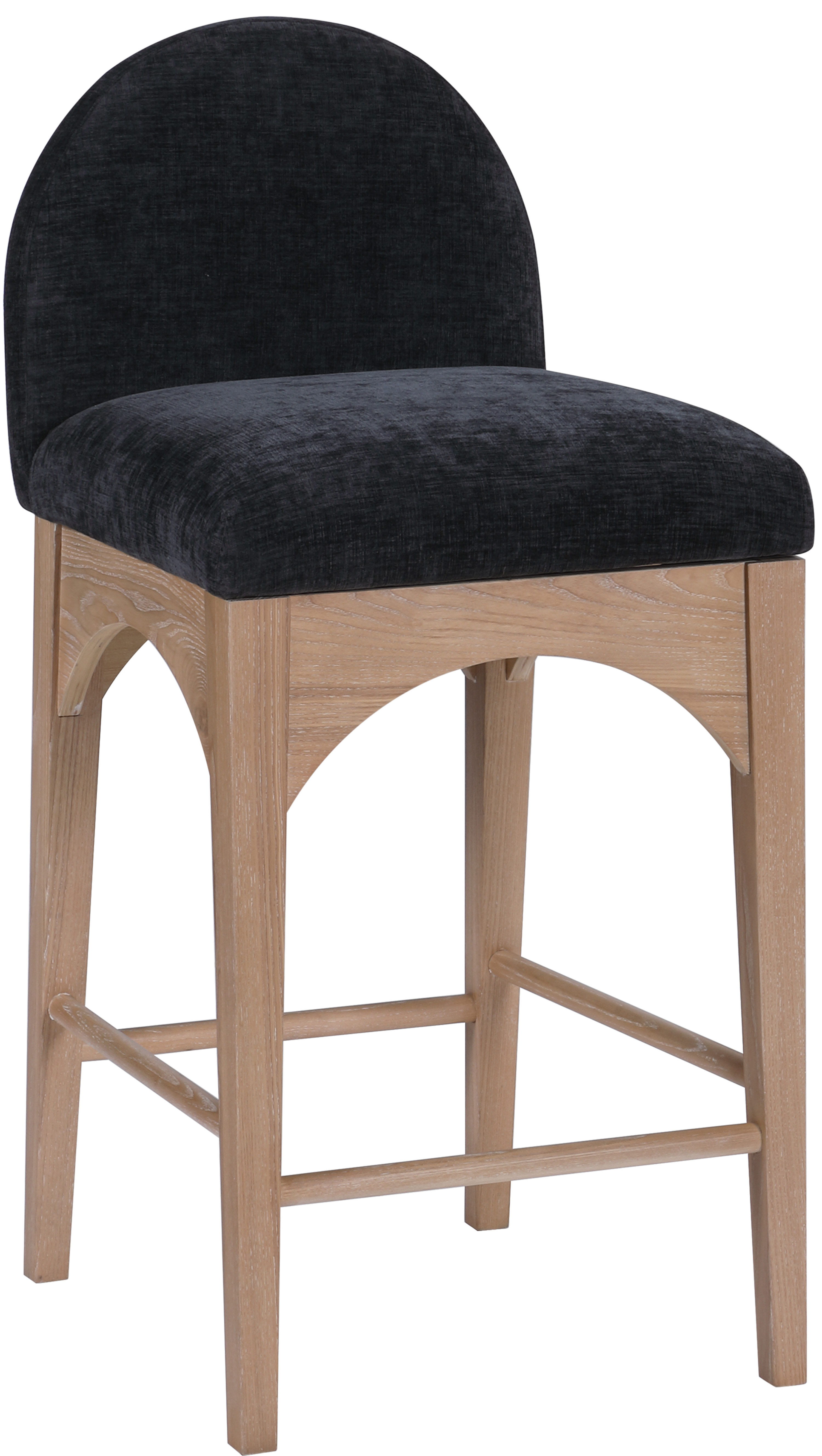Waldorf - Chenille Stool With Natural Legs - Black