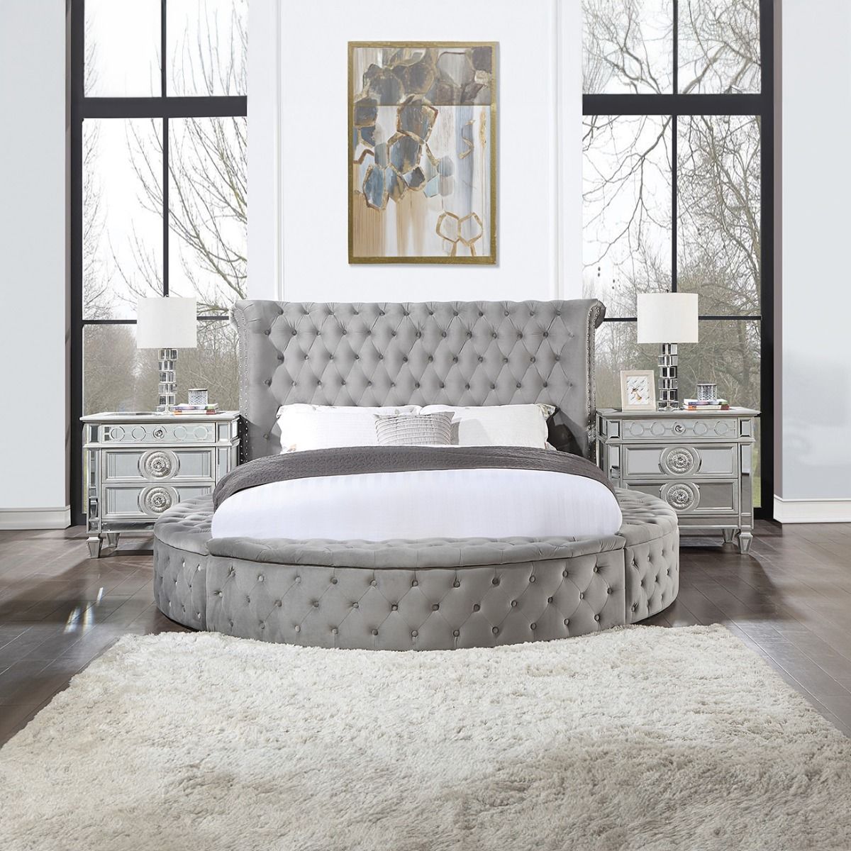 Gaiva - Queen Bed With Storage - Gray Velvet, dark gray, view 7