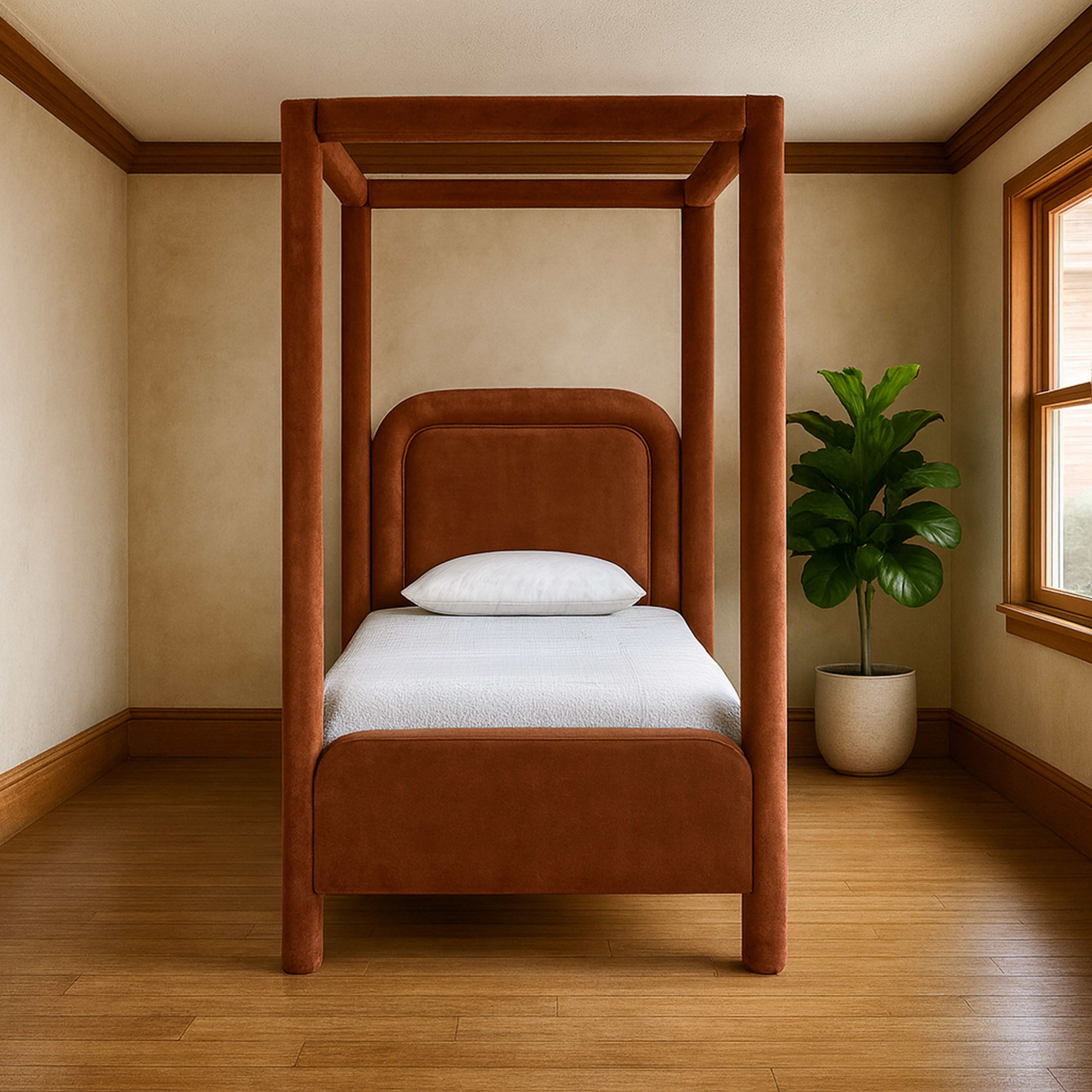 Salina - Velvet Upholstered Twin Bed - Cognac