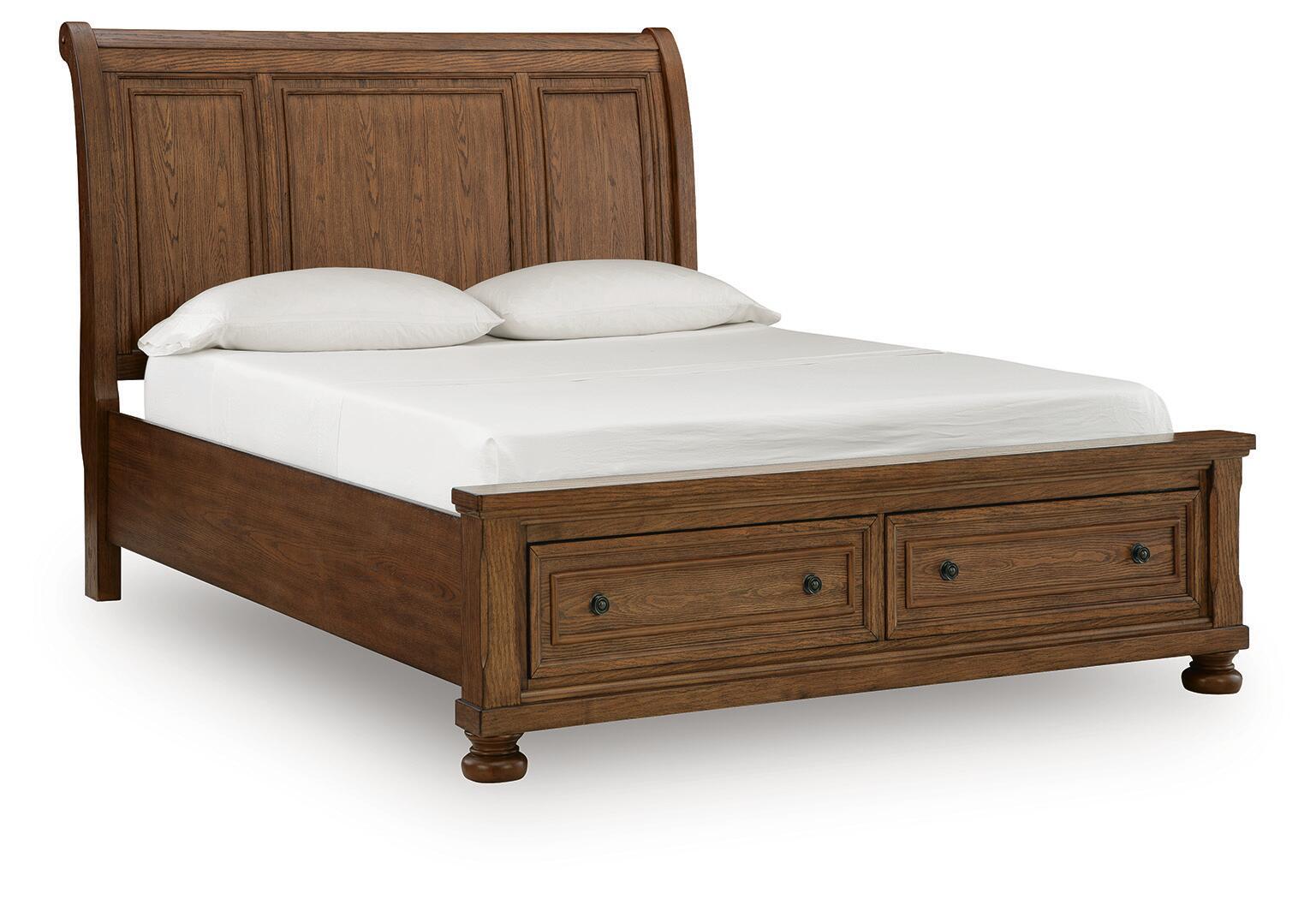Zackaryn – Queen Sleigh Storage Bed – Warm Brown