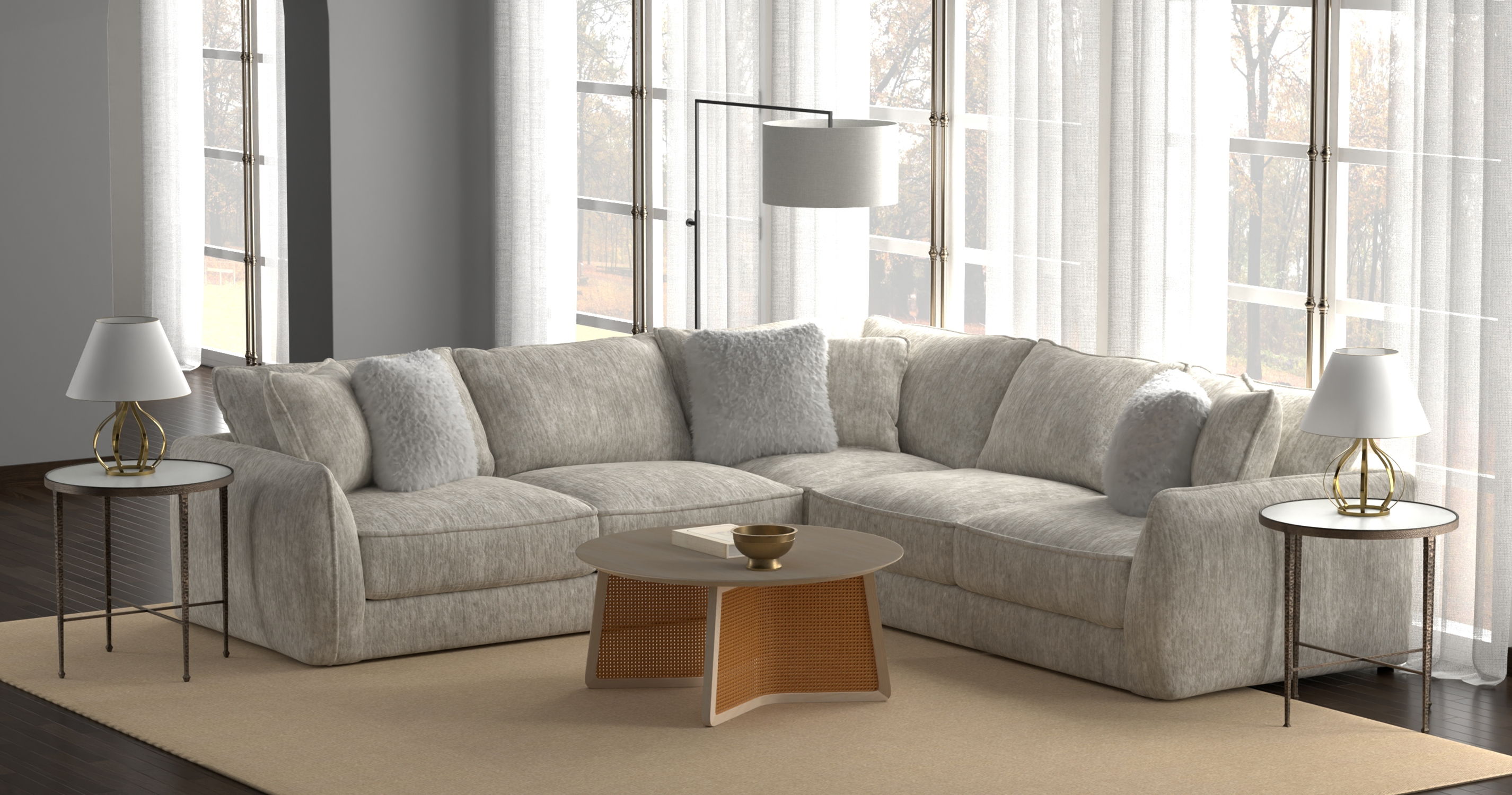 Bucktown - 3 Piece Sectional With Extra Thick Cuddler Seat Cushions - Parchment Image