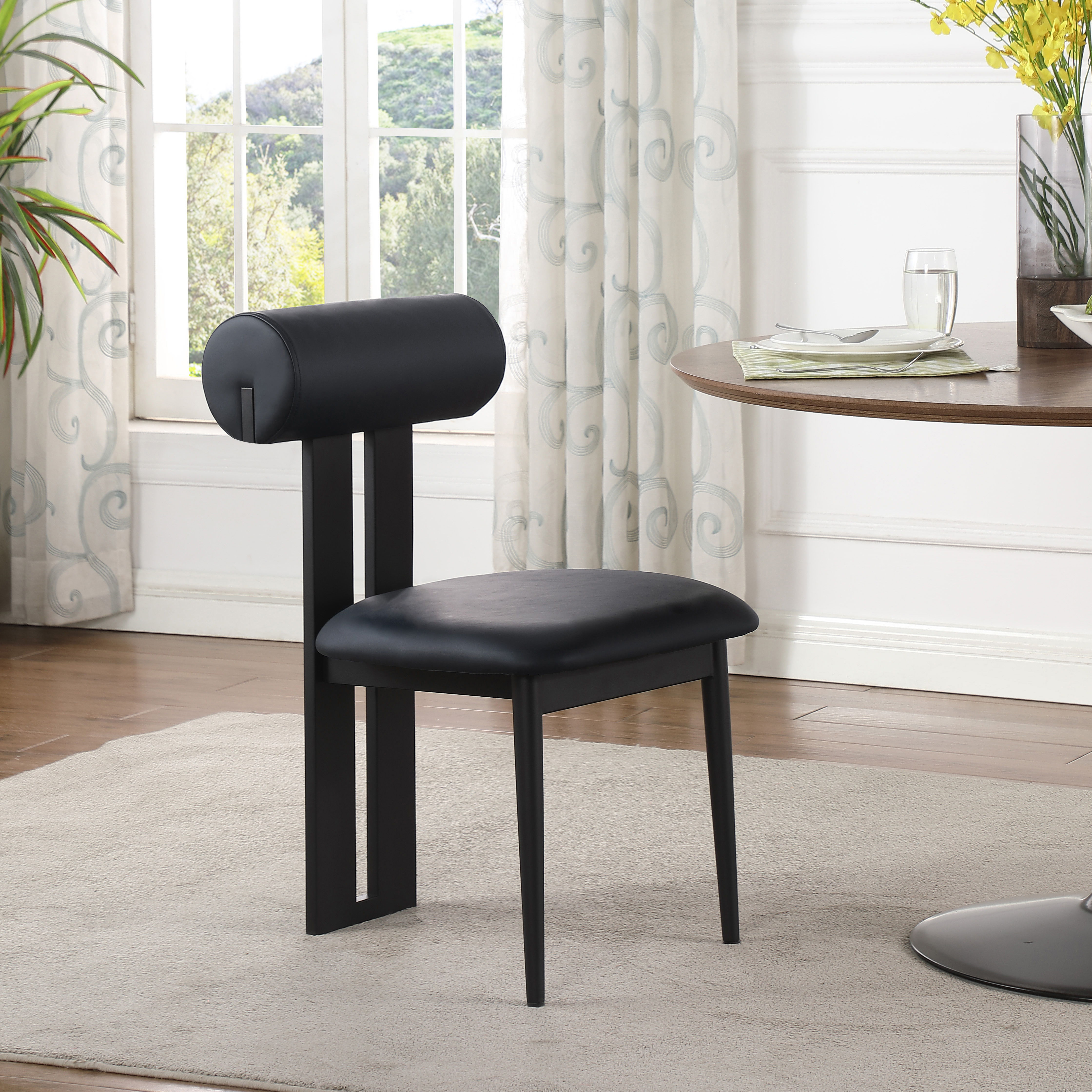 Dario - Faux Leather Dining Chair With Black Frame (Set of 2) - Black