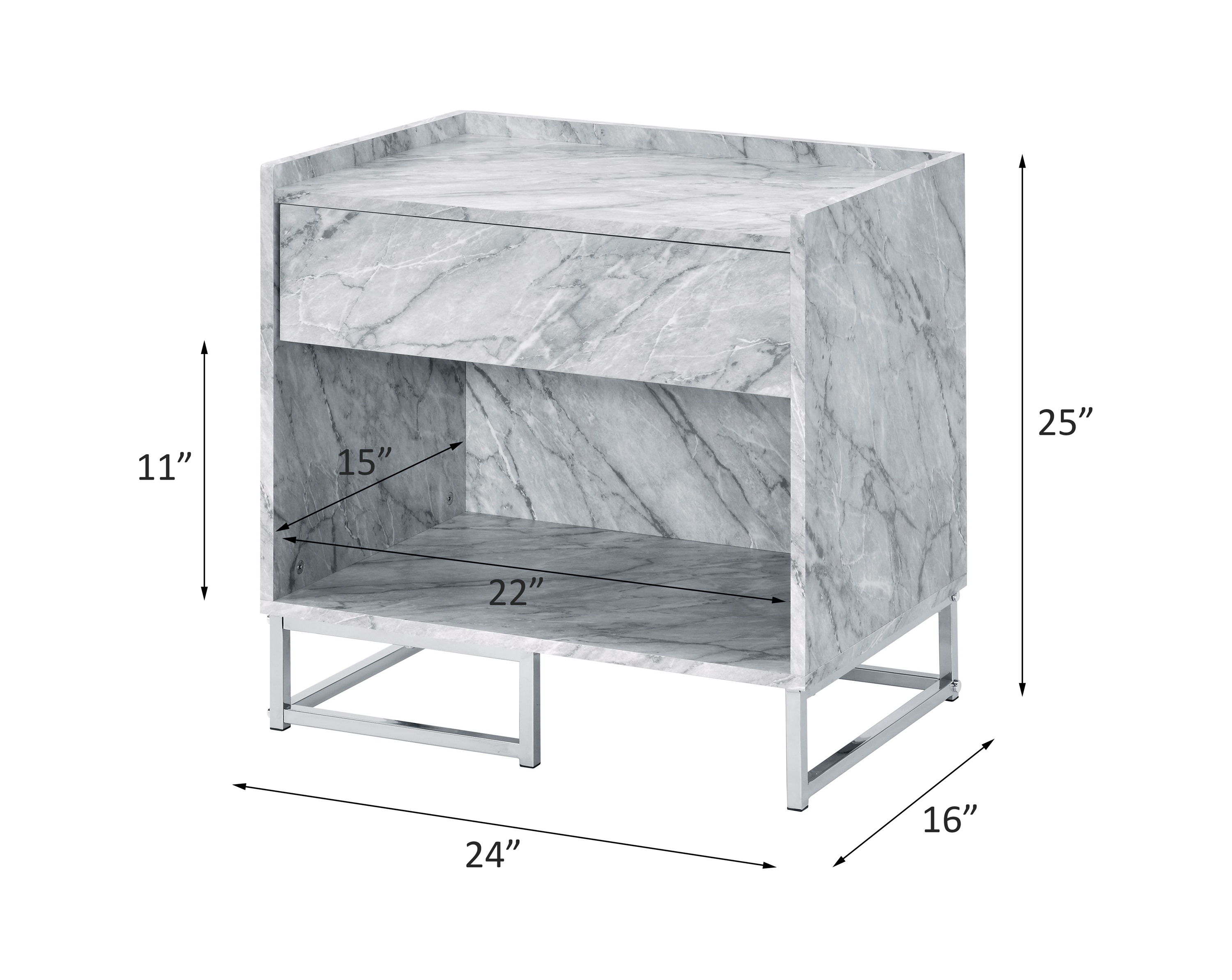 Azrael - Accent Table - White Printed Faux Marble & Chrome, white, view 5