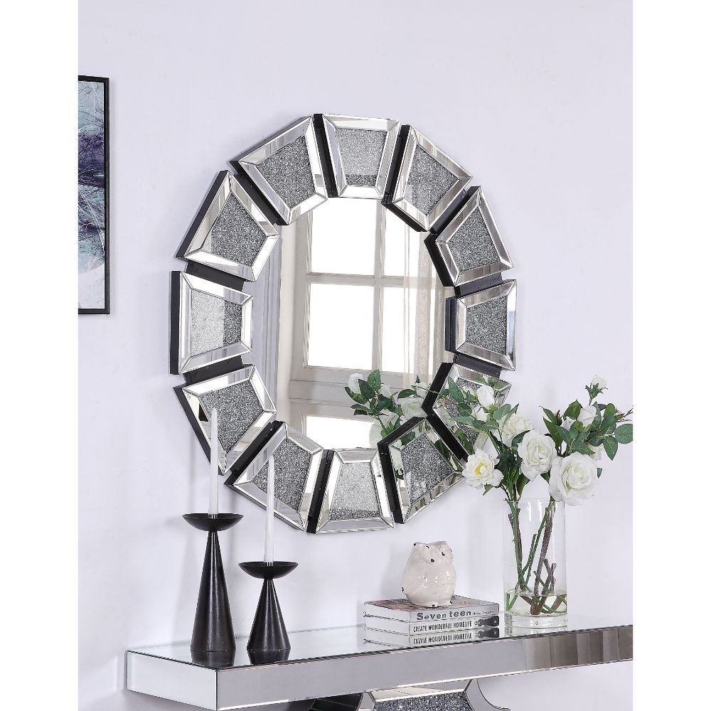 Noralie - Accent Mirror - Mirrored, Faux Diamonds, silver, view 2
