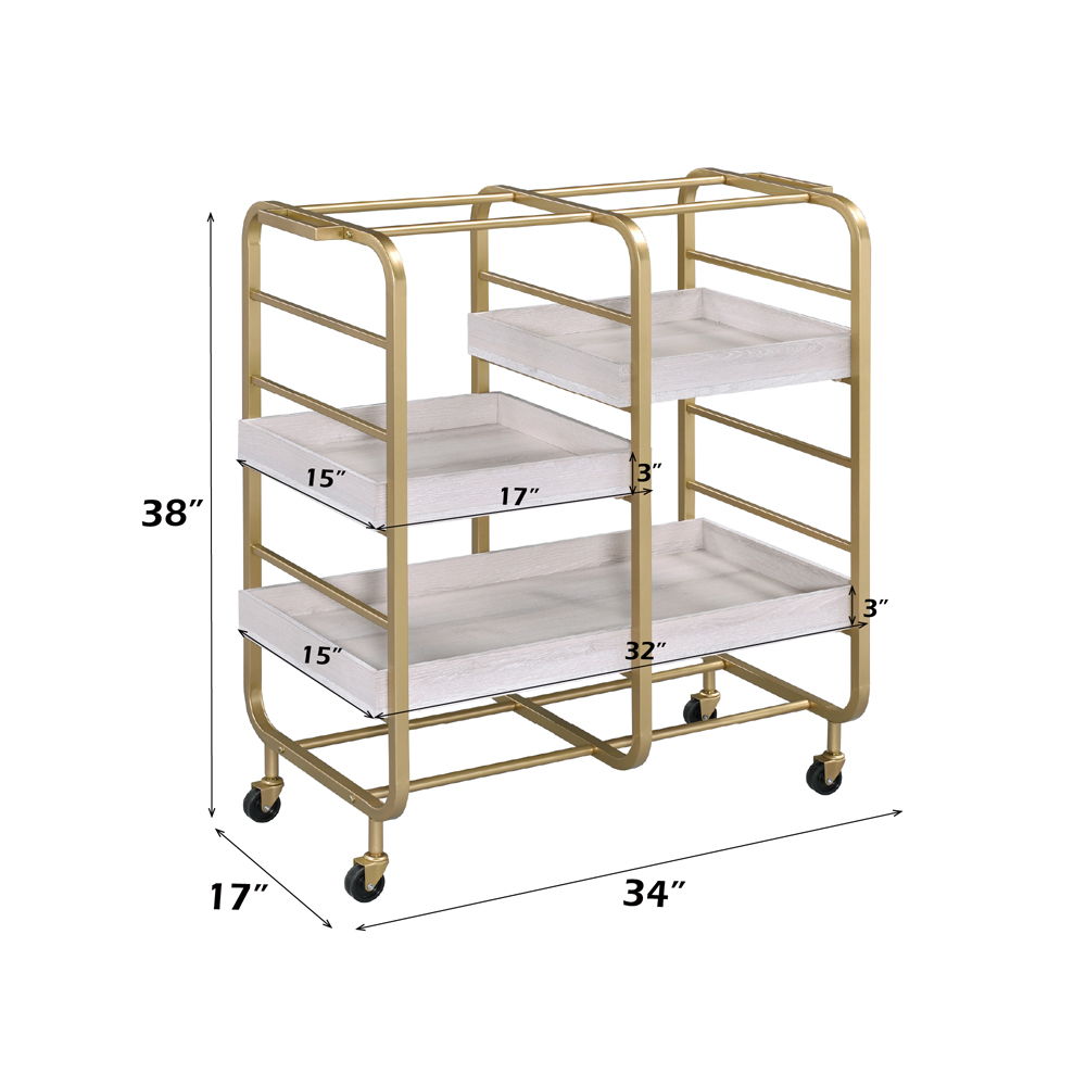 Vorrik - Serving Cart - Gold & White Washed, gold, view 3