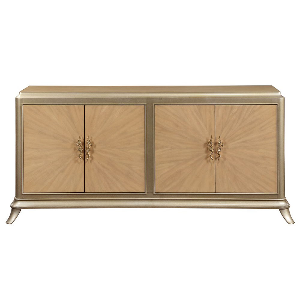 Dodie - Console Cabinet - Natural Oak Sunburst Pattern & Taupe Champaign, beige, view 6