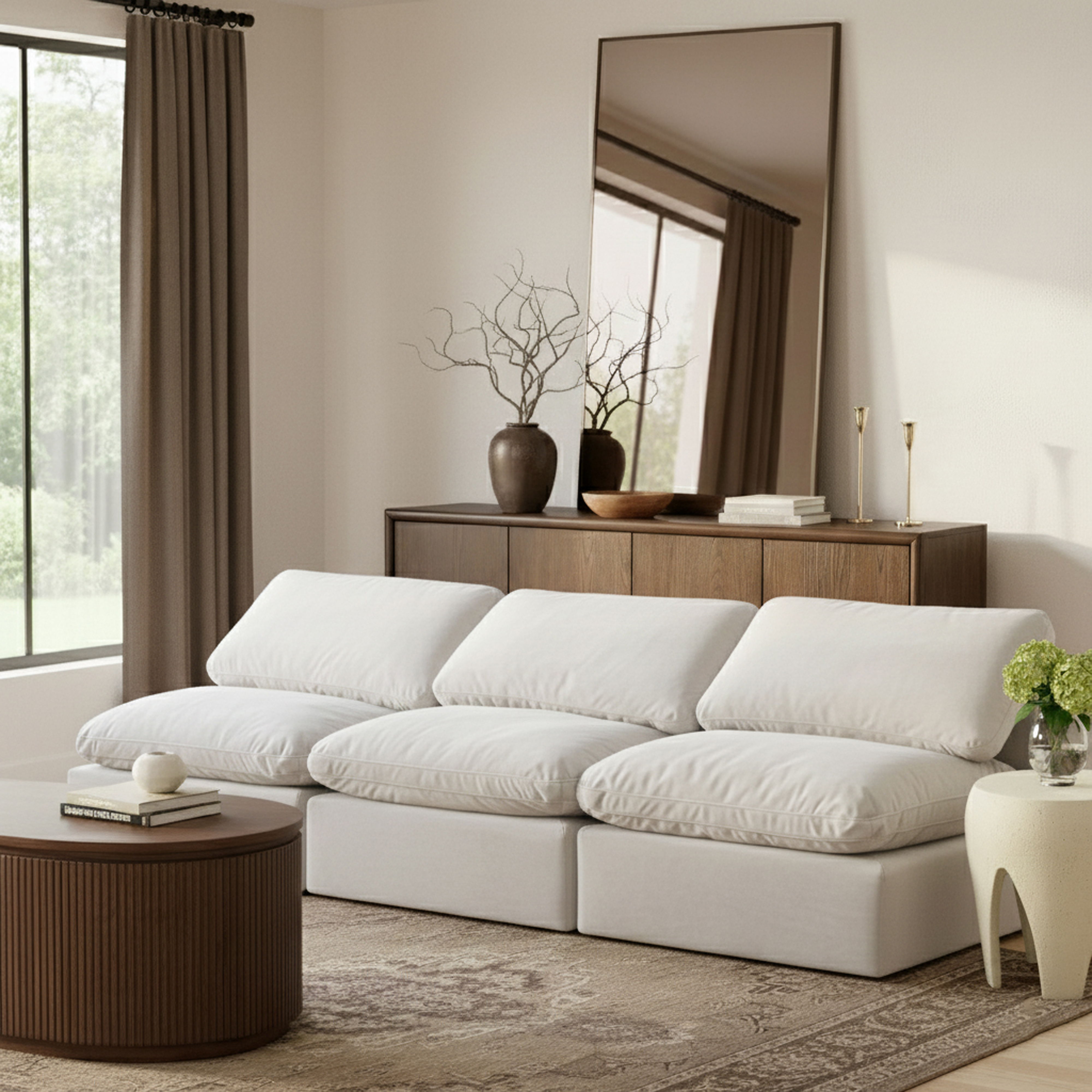 Indulge - Velvet 3 Piece Modular Armless Sofa - White