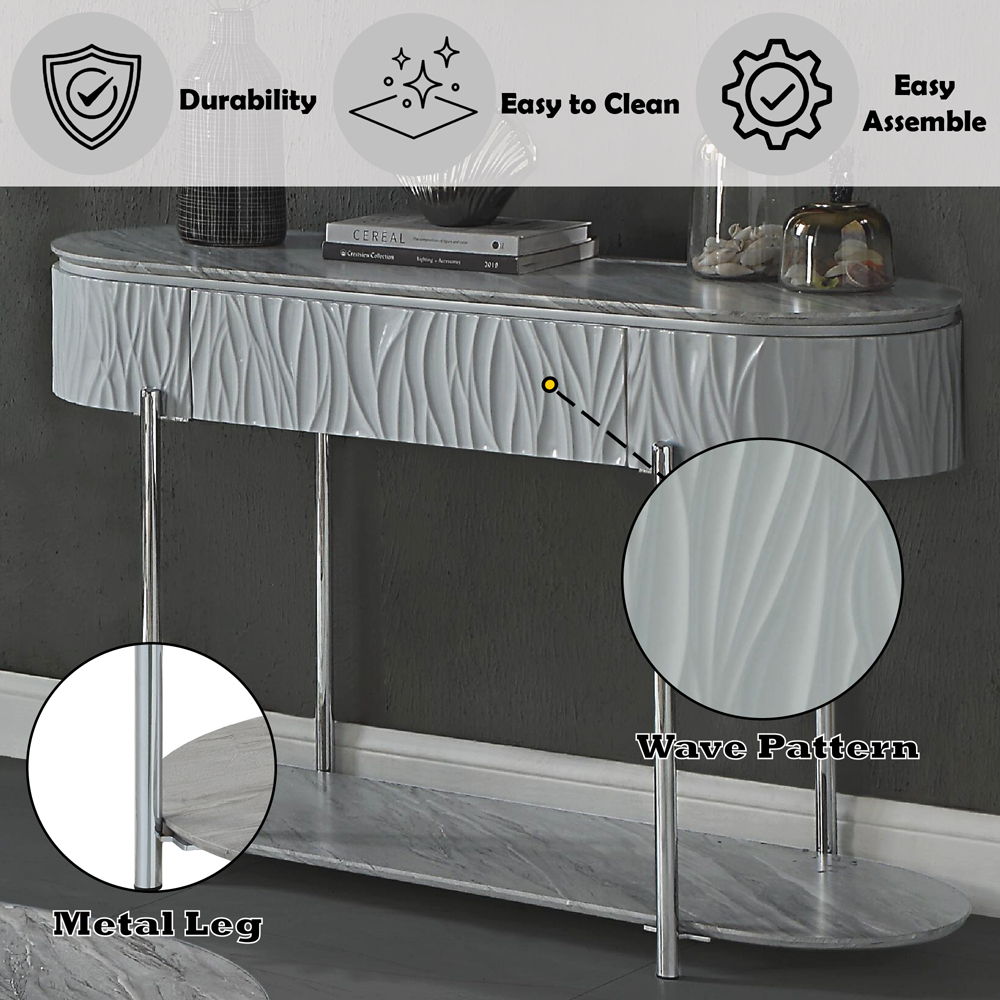 Yukino - Sofa Table - Gray High Gloss & Chrome, gray, view 7