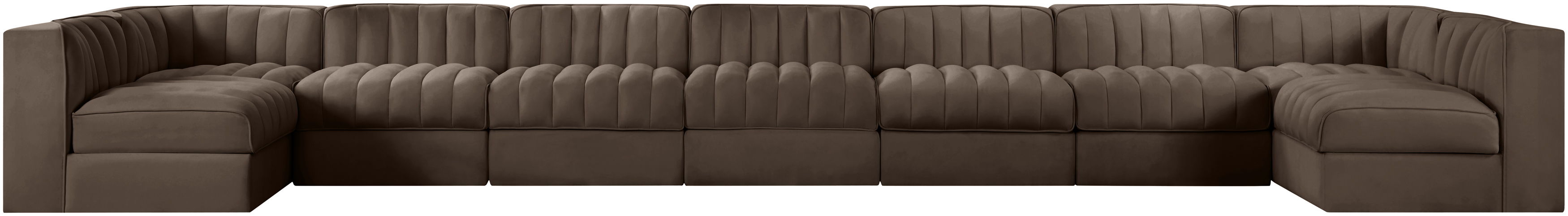 Rummi - Armless Velvet Performance Fabric Upholstered 9 Piece Modular Sectional - Brown