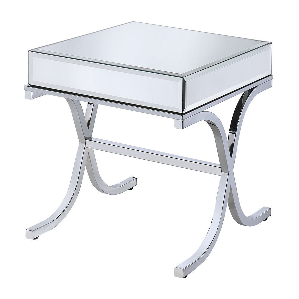 Yuri - End Table - Mirrored & Chrome, silver, view 2