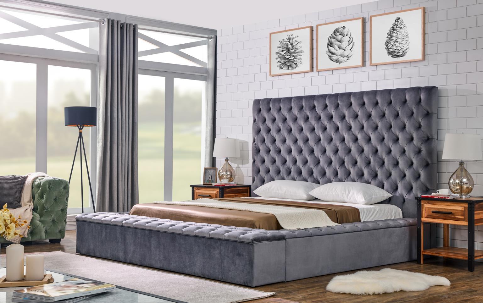 B563 - Velvet Queen Bed - Gray