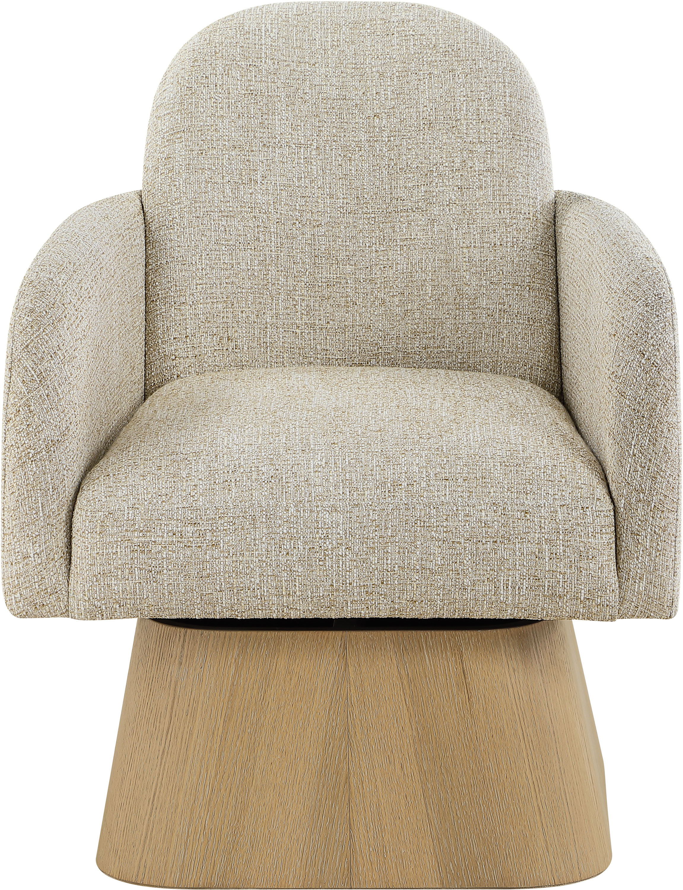 Marlowe - Linen Textured Fabric Upholstered Swivel Accent Chair - Beige / Stained Natural