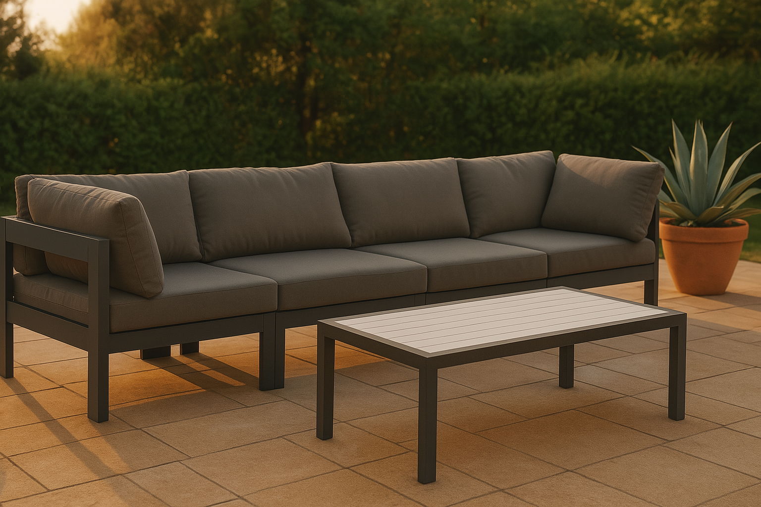 Nizuc - Outdoor Patio 4 Piece Modular Sofa With Gray Frame - Gray
