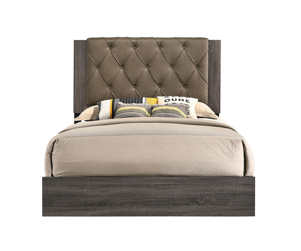 Avantika - Eastern King Bed - Fabric & Rustic Gray Oak, dark gray, view 2