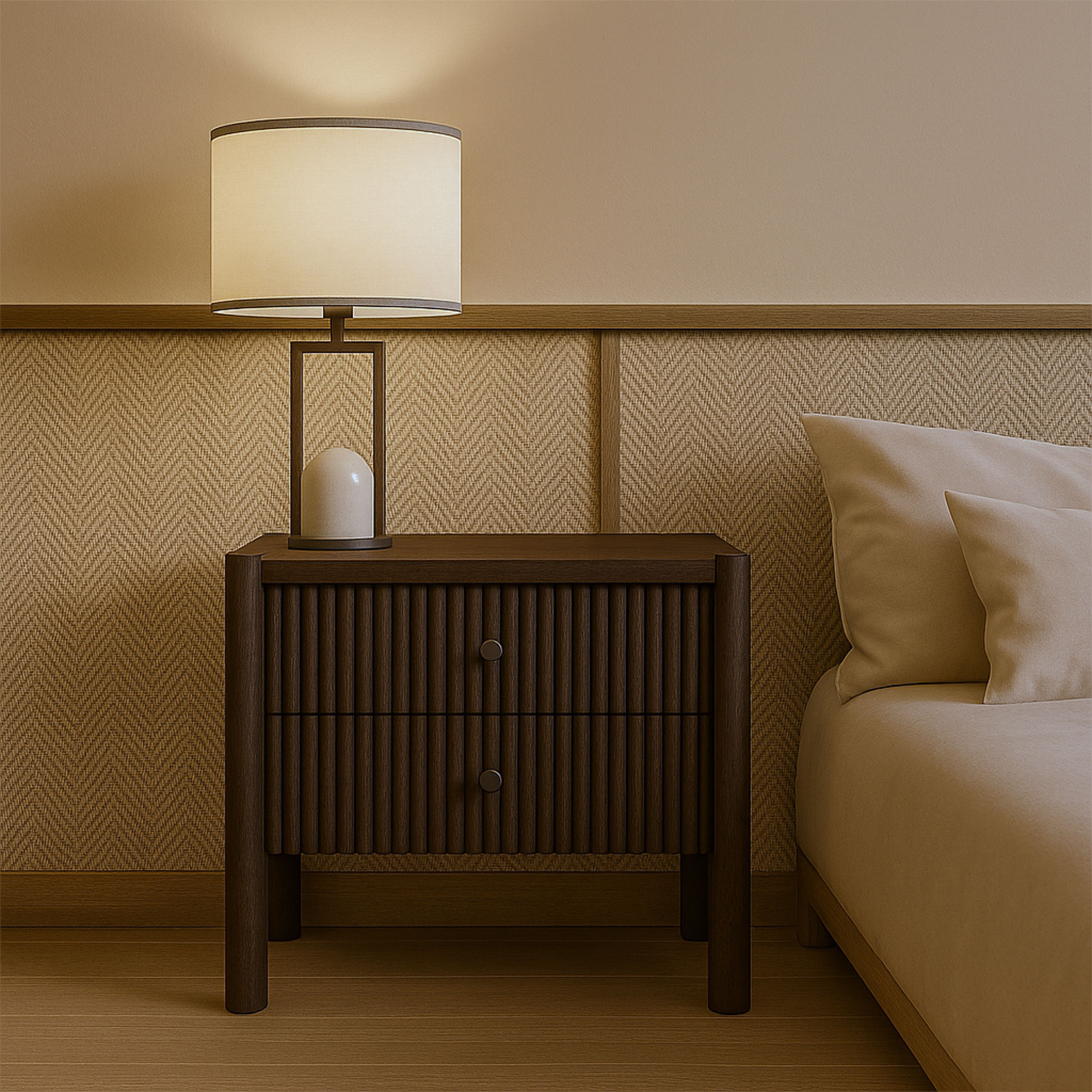 Kivo - Solid Wood Nightstand - Walnut