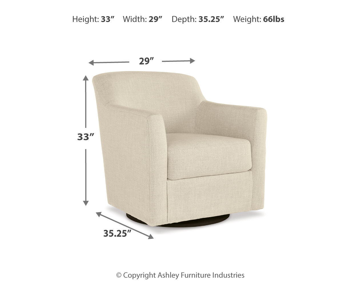 Ashley Furniture Bradney - Swivel Accent Chair - Beige - Image 6