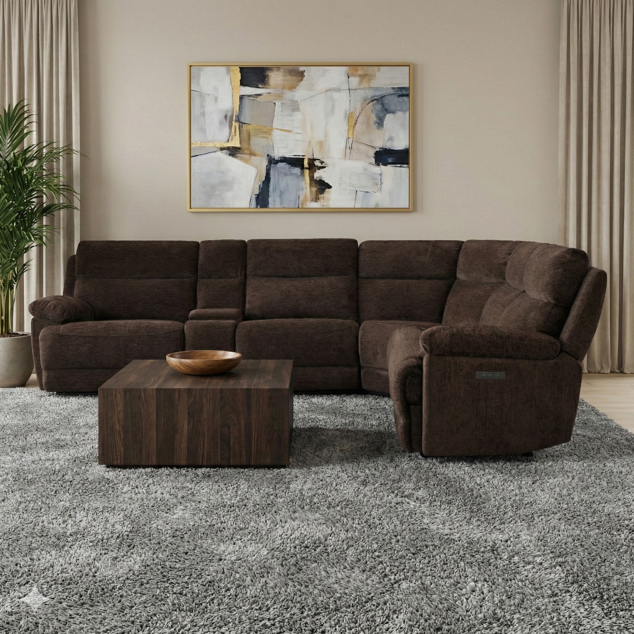Gatlin - 6 Piece Fabric Power Sectional - Brown
