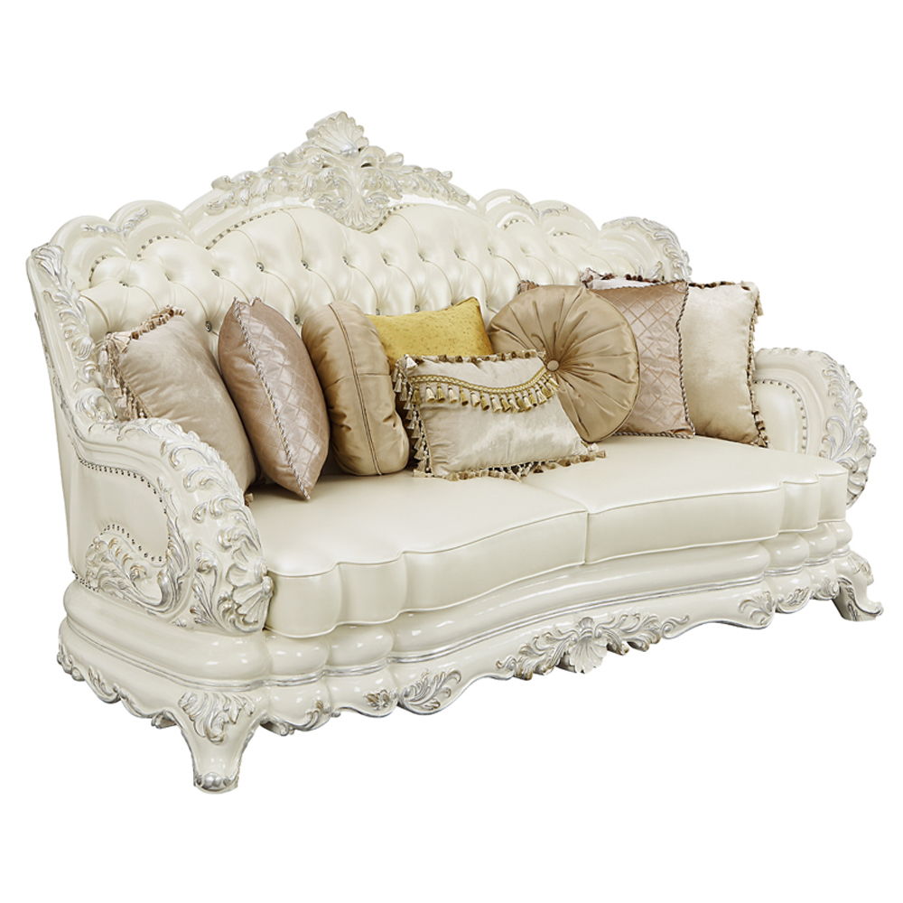 Adara - Sofa With 7 Pillows - Pearl White Synthetic Leather & Antique White, white, view 7