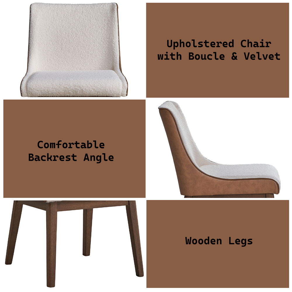 Ginny - Side Chair (Set of 2) - White Boucle, Brown Velvet & Walnut, white, view 8
